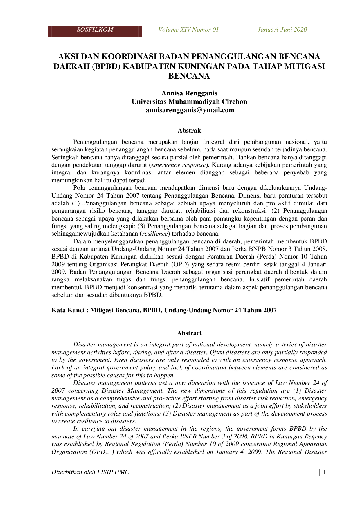 JURIS Aksi Dan Koordinasi Badan Penanggulangan Bencana Daerah Bpbd Kabupaten Kuningan Pada Tahap Mitigasi Bencana