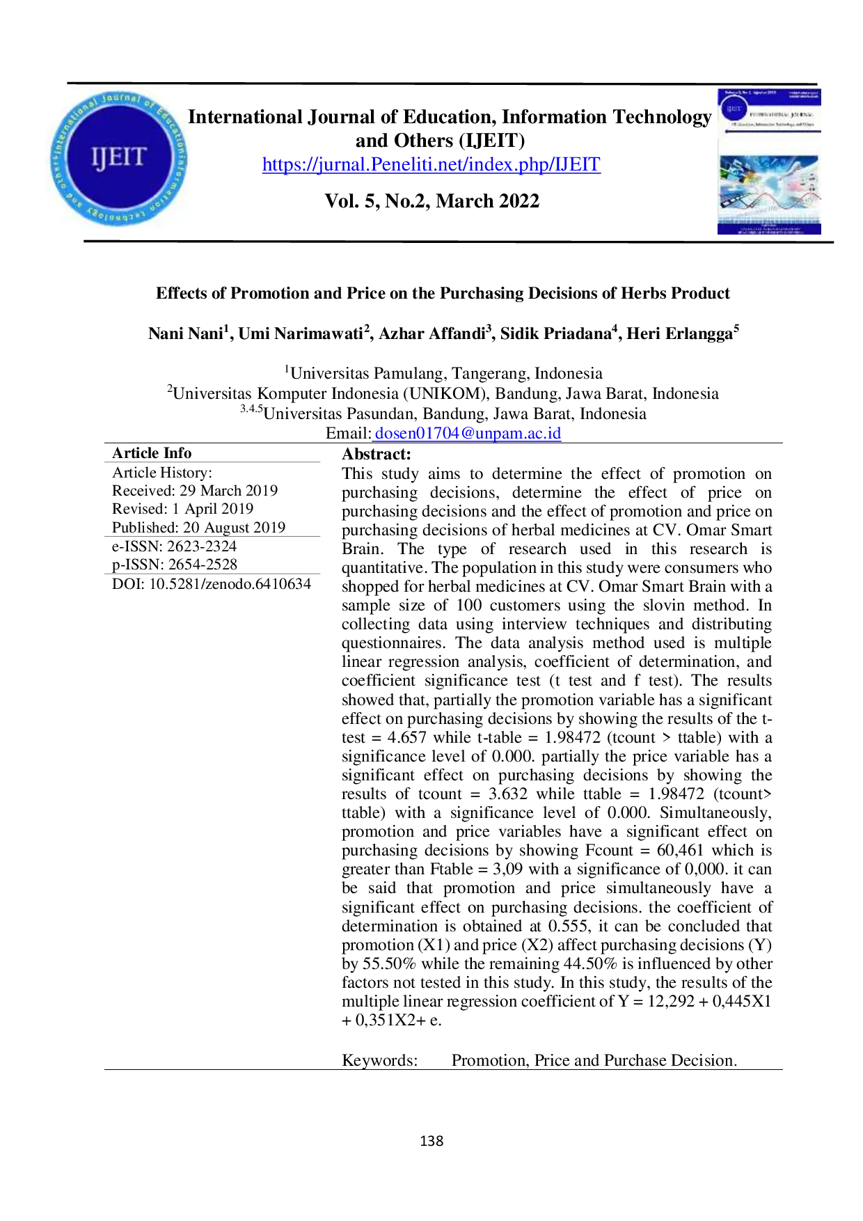 JURIS Effects Of Promotion And Price On The Purchasing Decisions Of Herbs Product