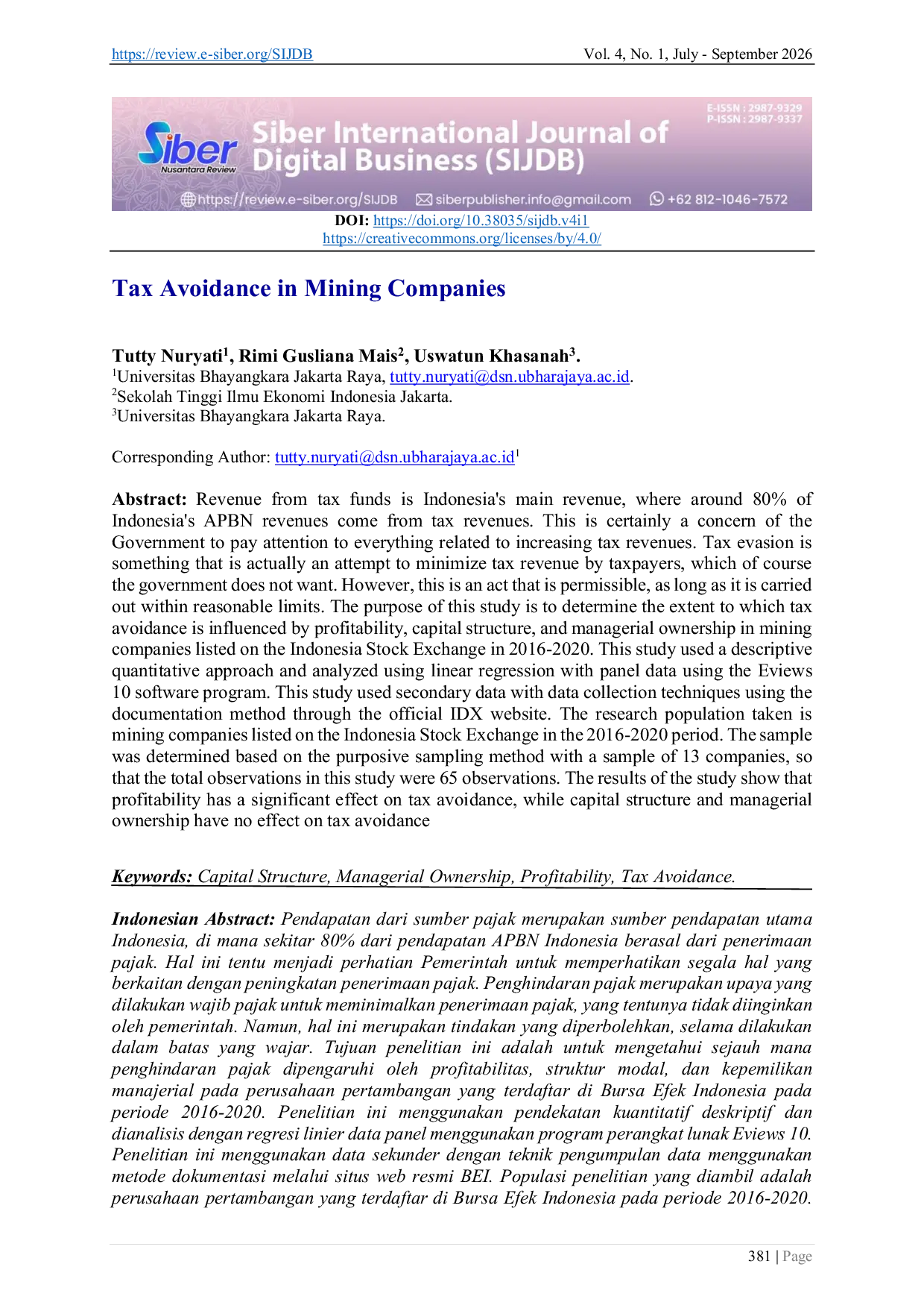 JURIS Tax Avoidance in Mining Companies