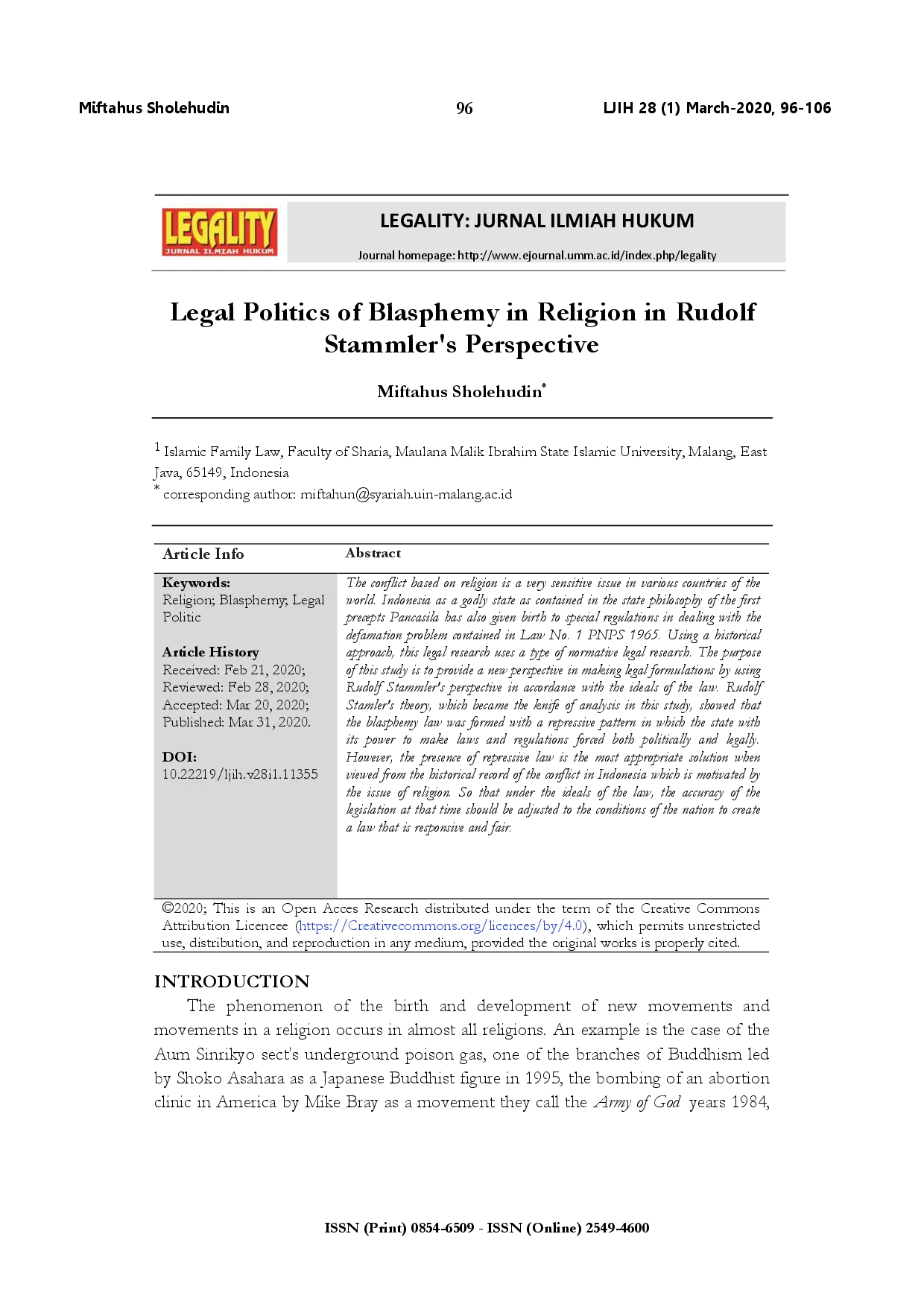 juris Legal politics of blasphemy in religion in Rudolf Stammler s perspective