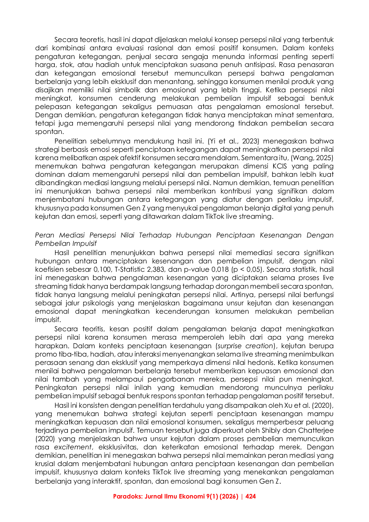 JURIS Pengaruh Strategi keeping consumers in suspense dalam Live Streaming TikTok terhadap Pembelian Impulsif Mediasi oleh Persepsi Nilai Generasi Z