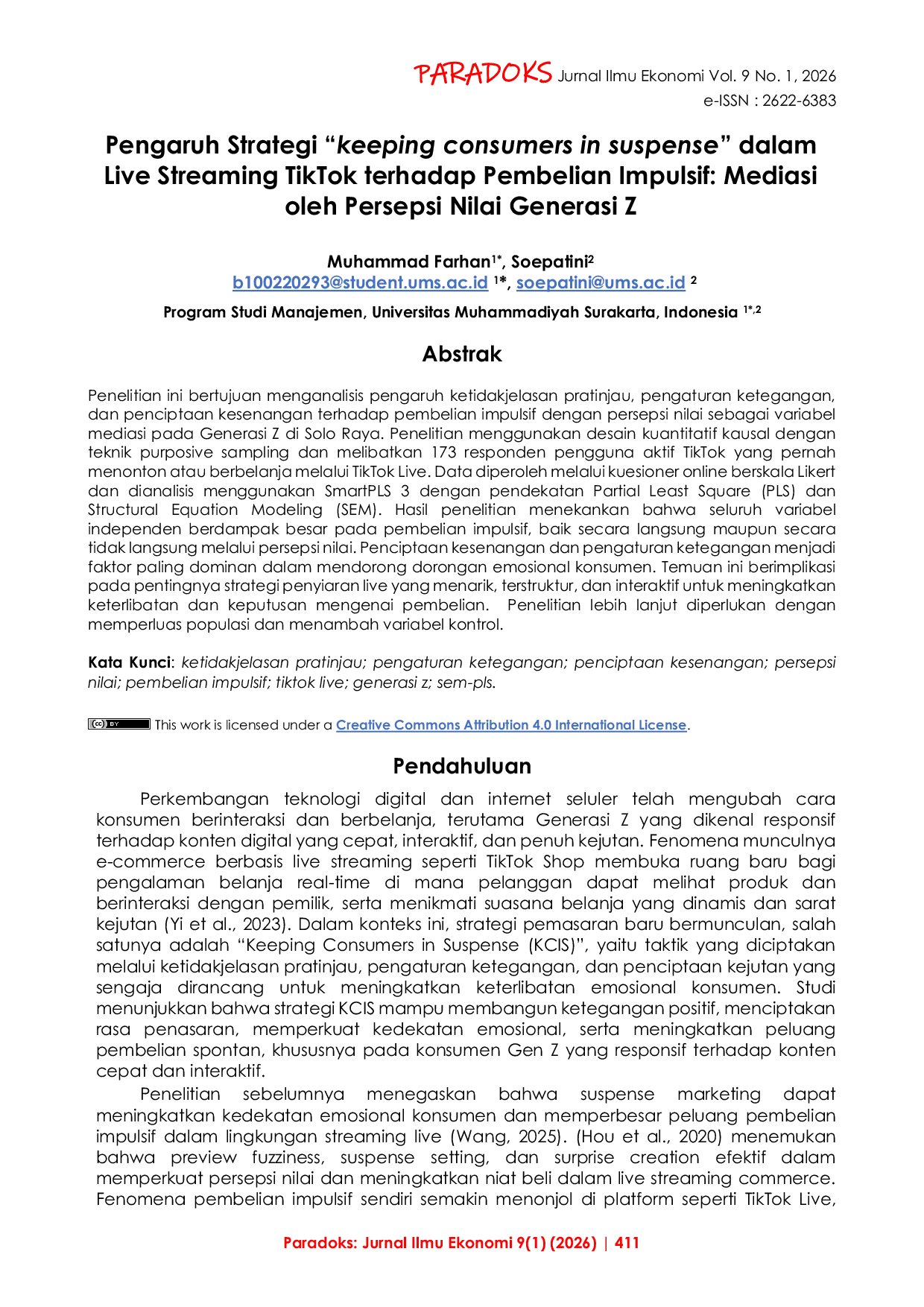 JURIS Pengaruh Strategi keeping consumers in suspense dalam Live Streaming TikTok terhadap Pembelian Impulsif Mediasi oleh Persepsi Nilai Generasi Z