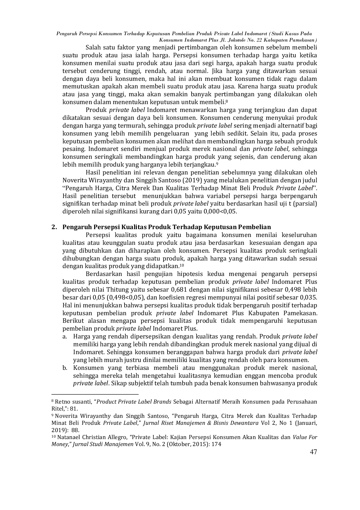 JURIS Persepsi Konsumen Terhadap Keputusan Pembelian Produk Private Label Indomaret