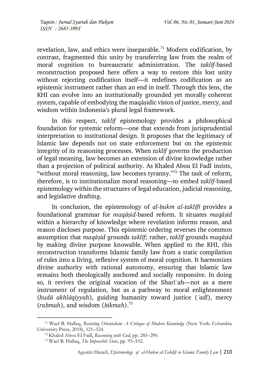 JURIS Epistemology of al Hukm al Taklifi in Islamic Family Law Integrating Haqq and Iltizam as the Normative Foundation of the Kompilasi Hukum Islam in Indonesia
