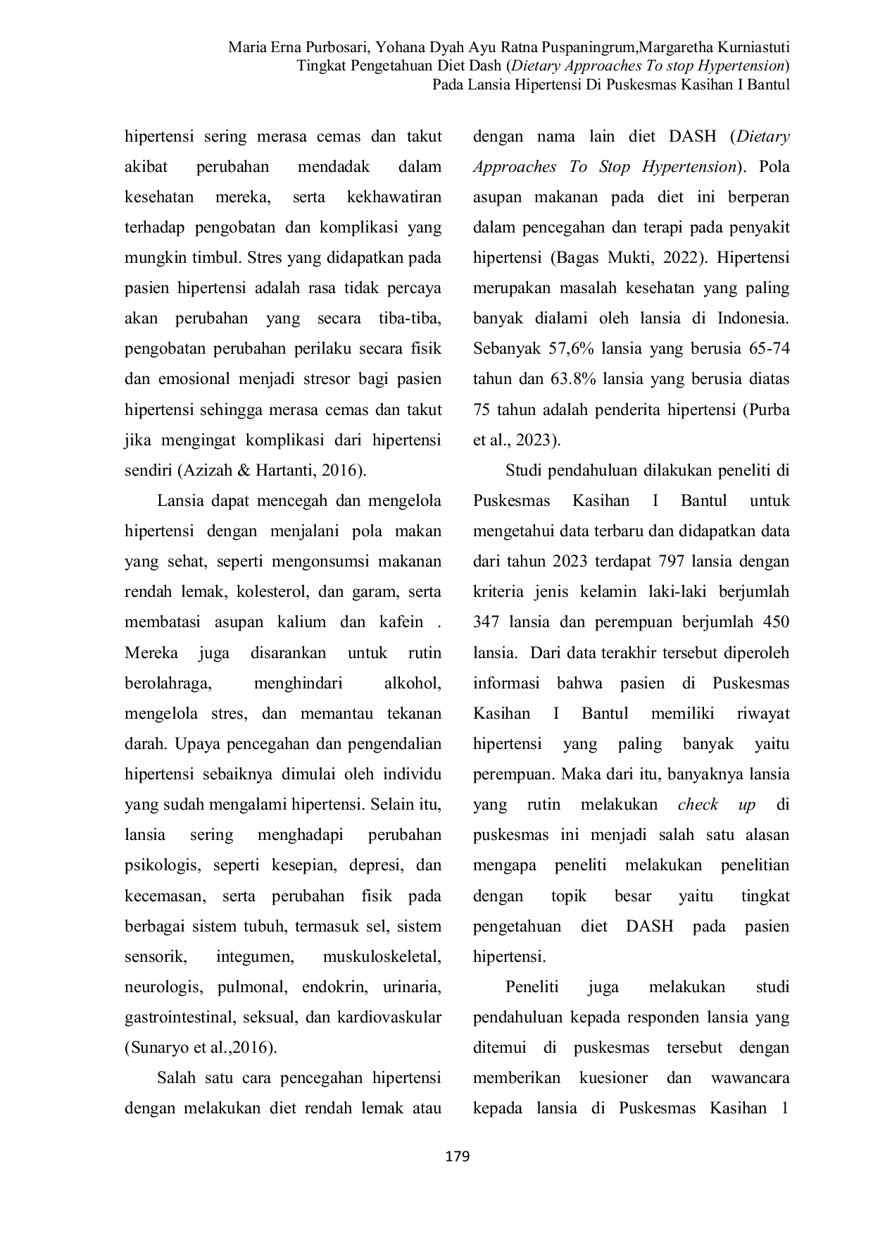 JURIS Tingkat Pengetahuan Diet DASH Dietary Approaches To Stop Hypertension Pada Lansia Hipertensi Di Puskesmas Kasihan I Bantul