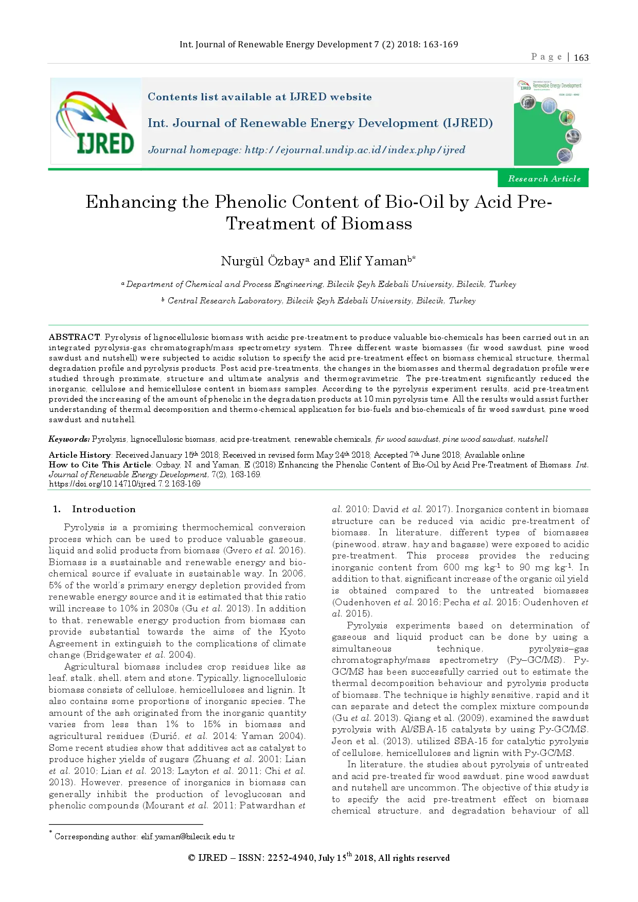 juris Enhancing the Phenolic Content of Bio Oil by Acid Pre Treatment of Biomass