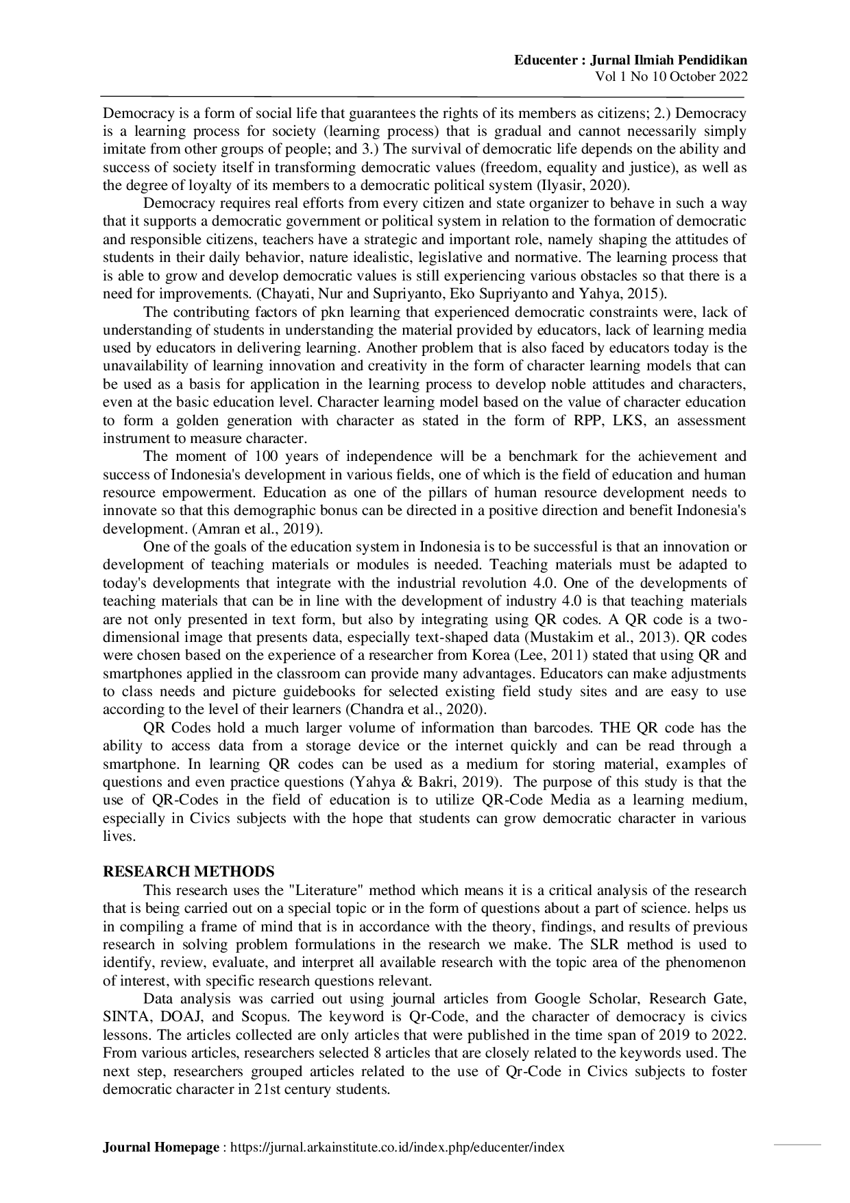 JURIS The use of qr code media in PKN subjects to foster the democratic character of 21st century students