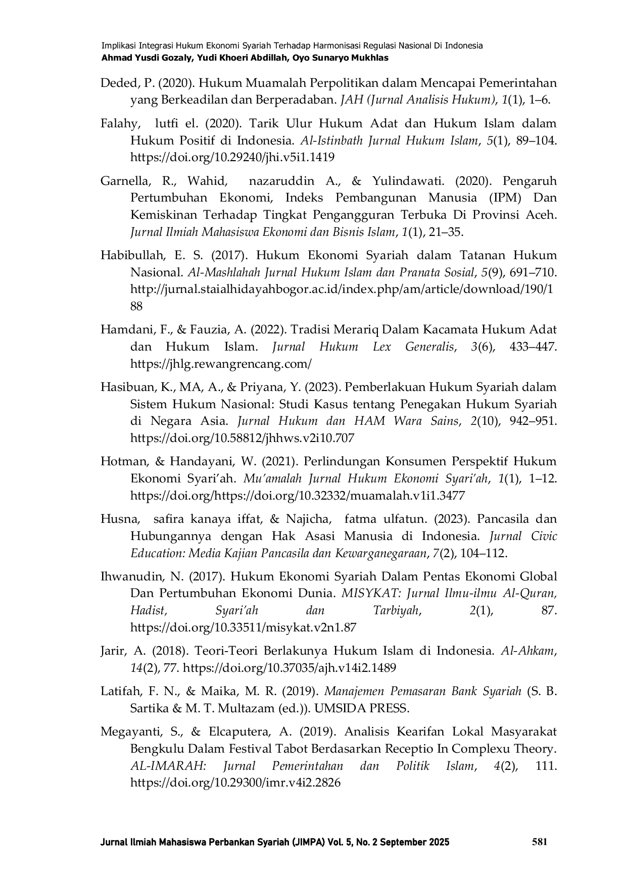 JURIS Implikasi Integrasi Hukum Ekonomi Syariah Terhadap Harmonisasi Regulasi Nasional Di Indonesia