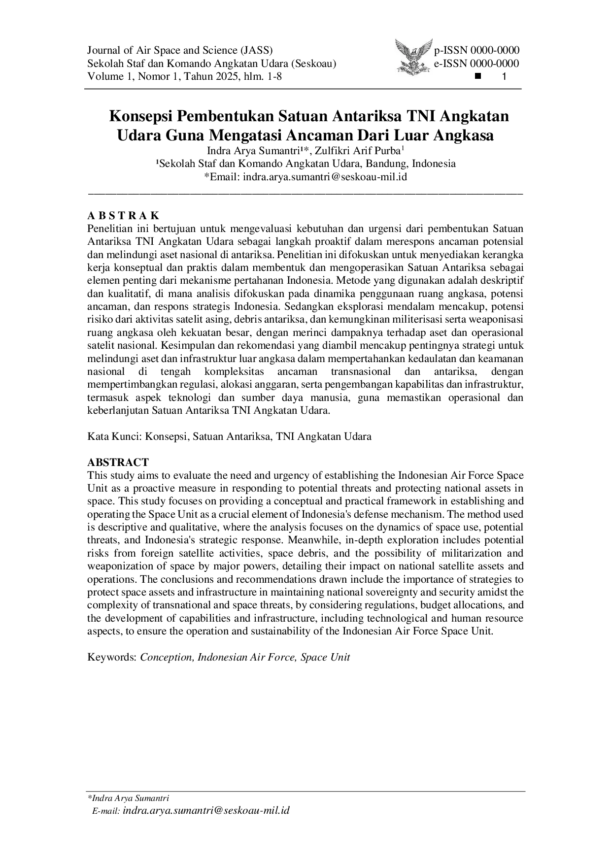 juris Konsepsi Pembentukan Satuan Antariksa TNI Angkatan Udara Guna Mengatasi Ancaman Dari Luar Angkasa