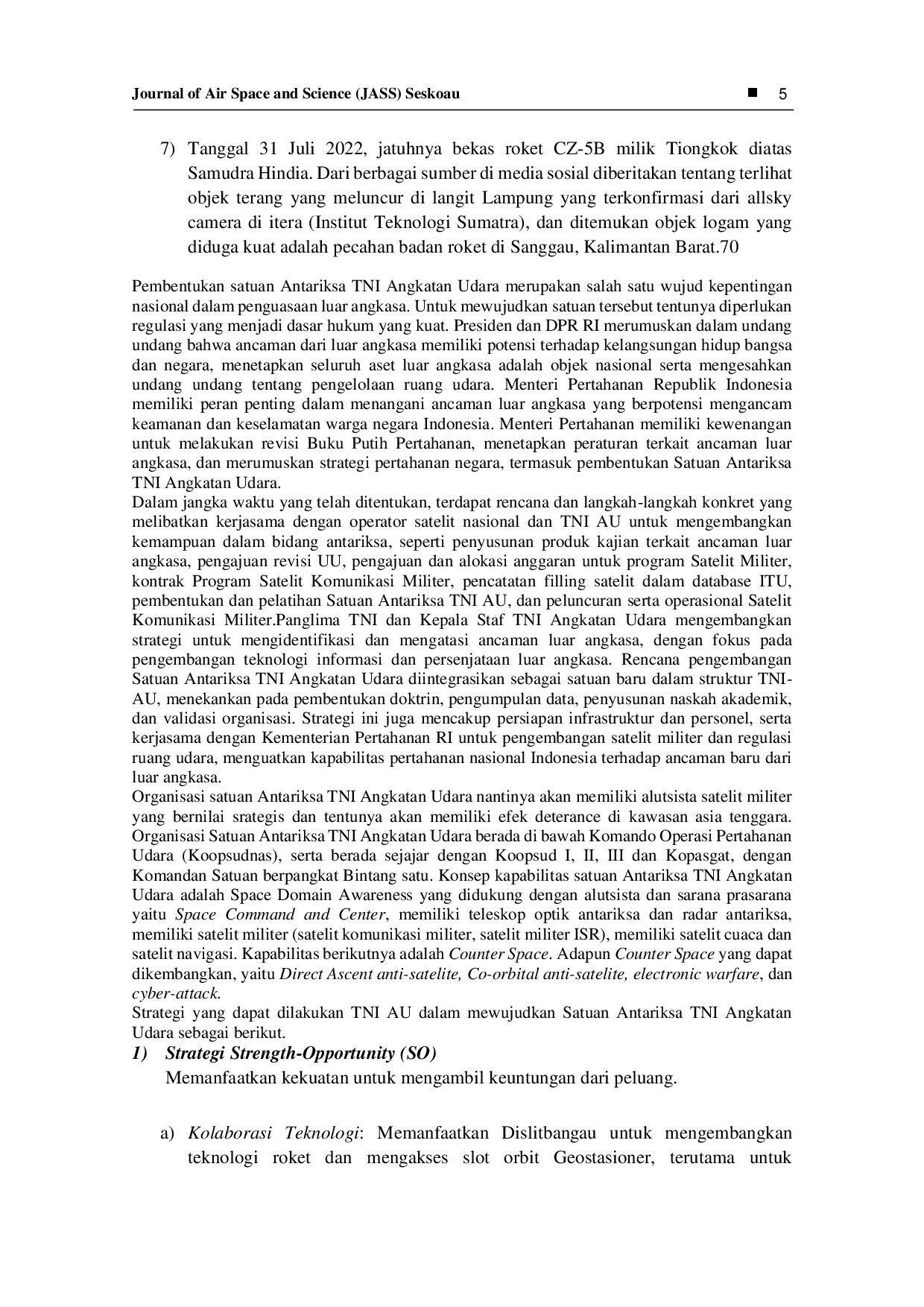 juris Konsepsi Pembentukan Satuan Antariksa TNI Angkatan Udara Guna Mengatasi Ancaman Dari Luar Angkasa