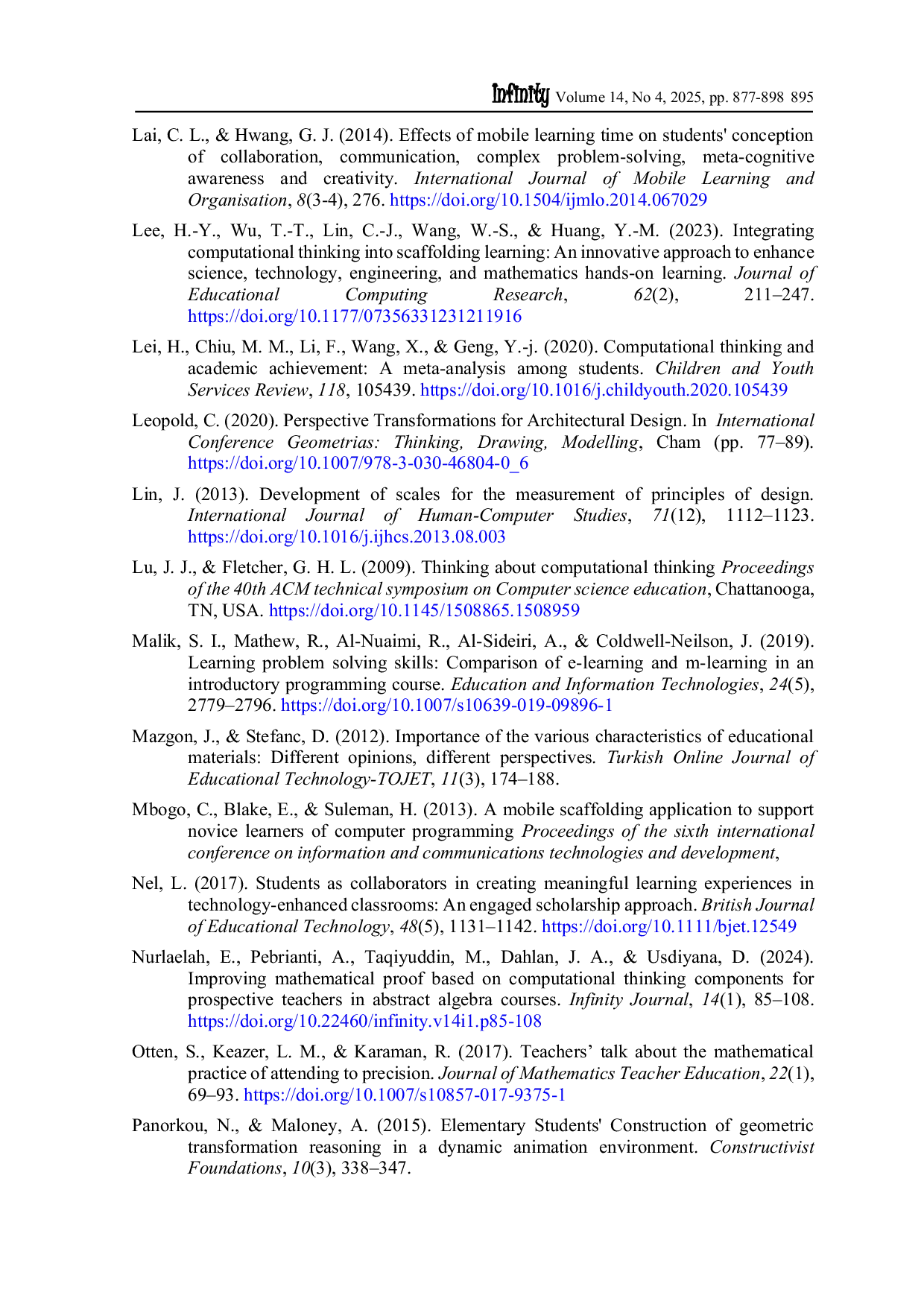 JURIS Design and Evaluation of a mobile application for achieving computational thinking skills through geometric transformation learning in middle school