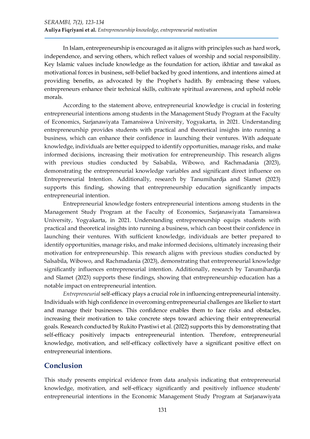 JURIS The effect of entrepreneurial knowledge entrepreneurial motivation and entrepreneurial self efficacy on entrepreneurial intention among students