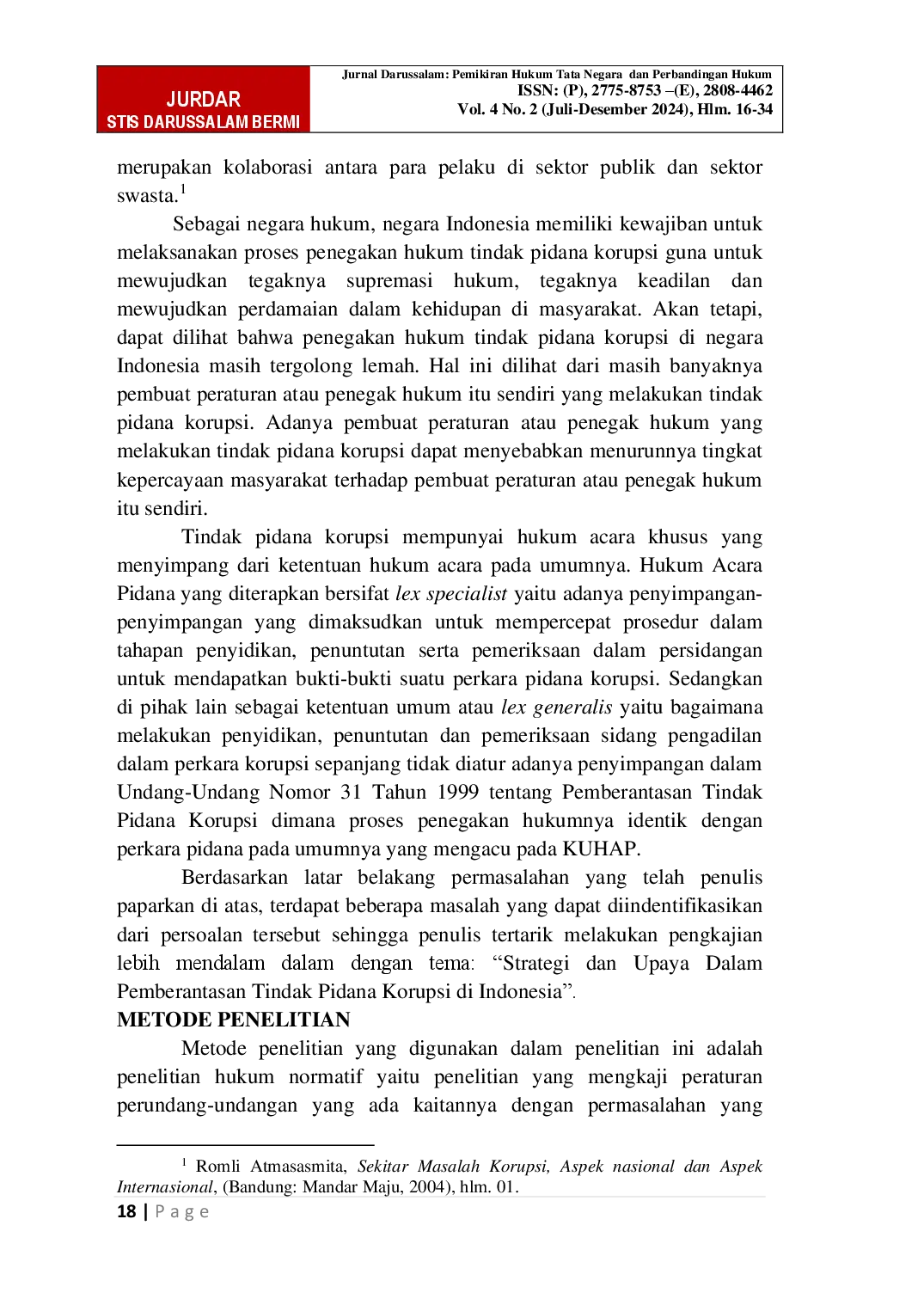 juris Strategi Dan Upaya Dalam Pemberantasan Tindak Pidana Korupsi Di Indonesia