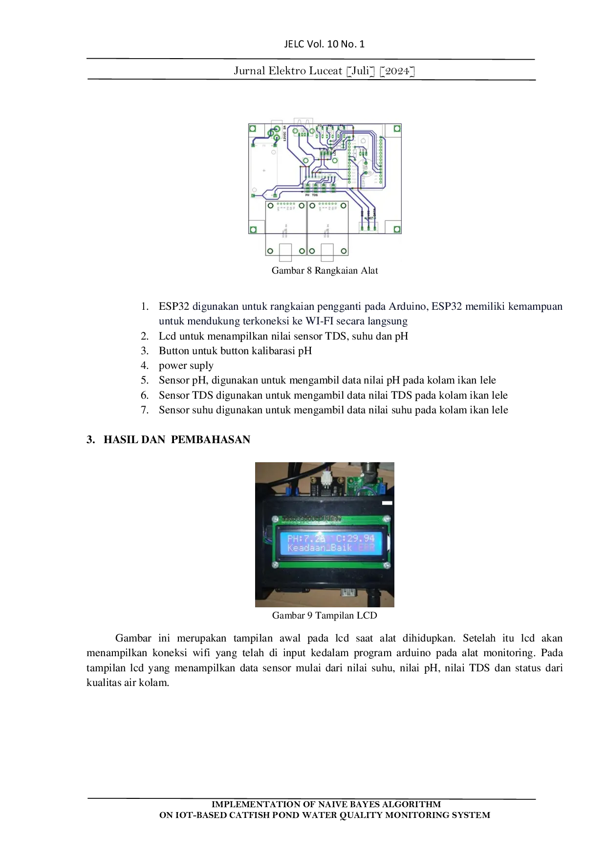 JURIS Implementasi Algoritma Naive Bayes pada Sistem Monitor Kualitas Air Kolam Lele Berbasis IoT