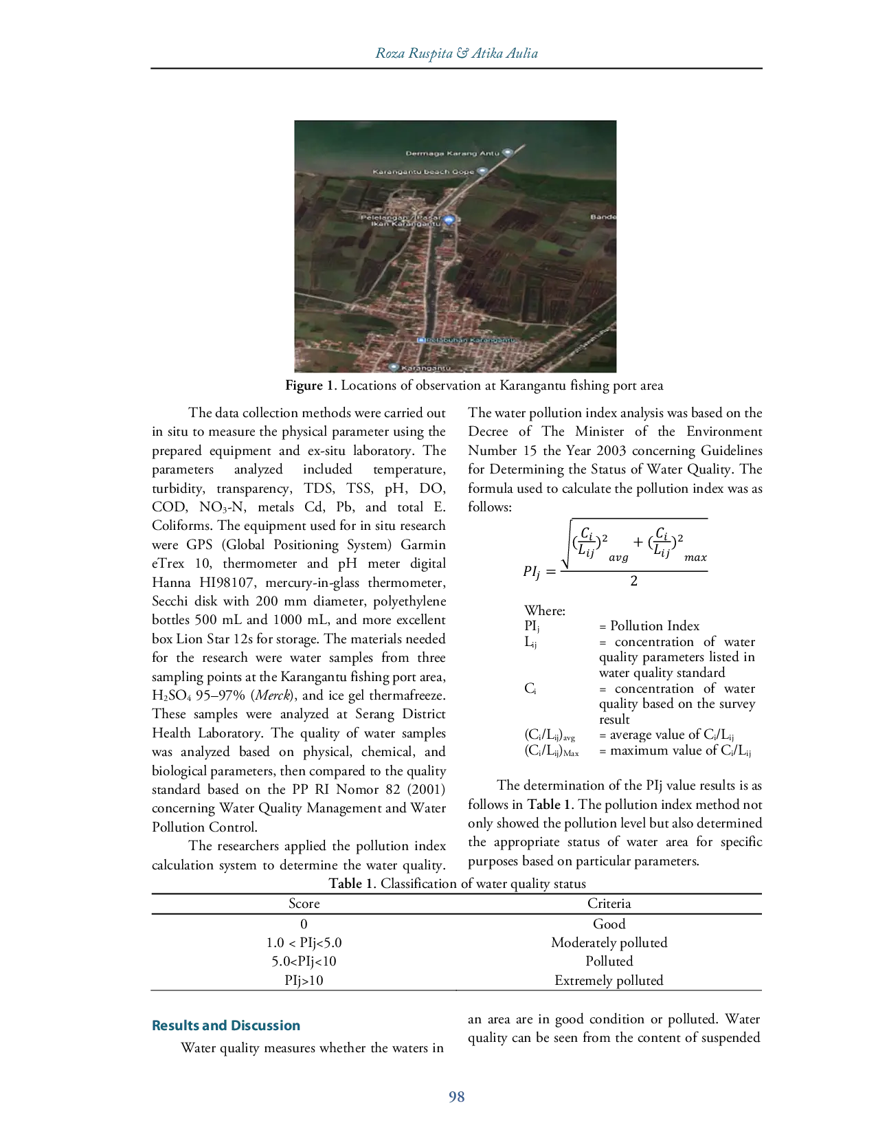 JURIS Analysis of Water Quality and Pollution Index at Karangantu Fishing Port Area Banten