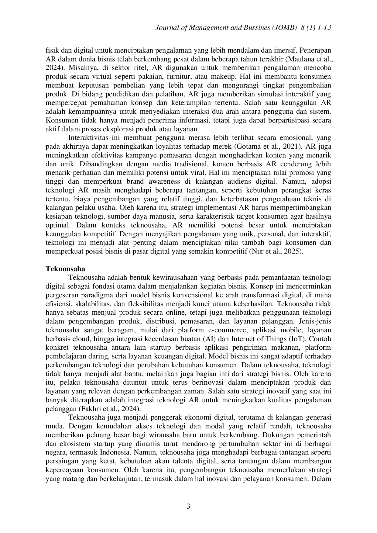 JURIS Pemanfaatan Realitas Buatan Augmented Reality dalam Inovasi Teknousaha untuk Meningkatkan Pengalaman Konsumen di Era Digital