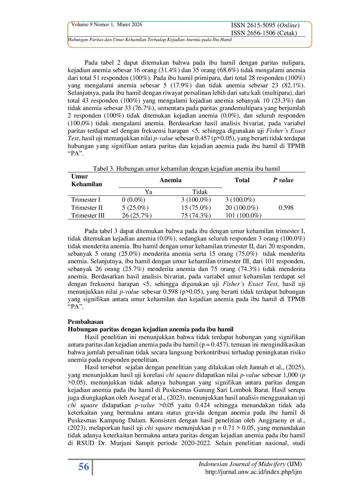 JURIS Hubungan Paritas dan Umur Kehamilan Terhadap Kejadian Anemia pada Ibu Hamil The Relationship Between Parity and Gestational Age with the Incidence of Anemia in Pregnant Women