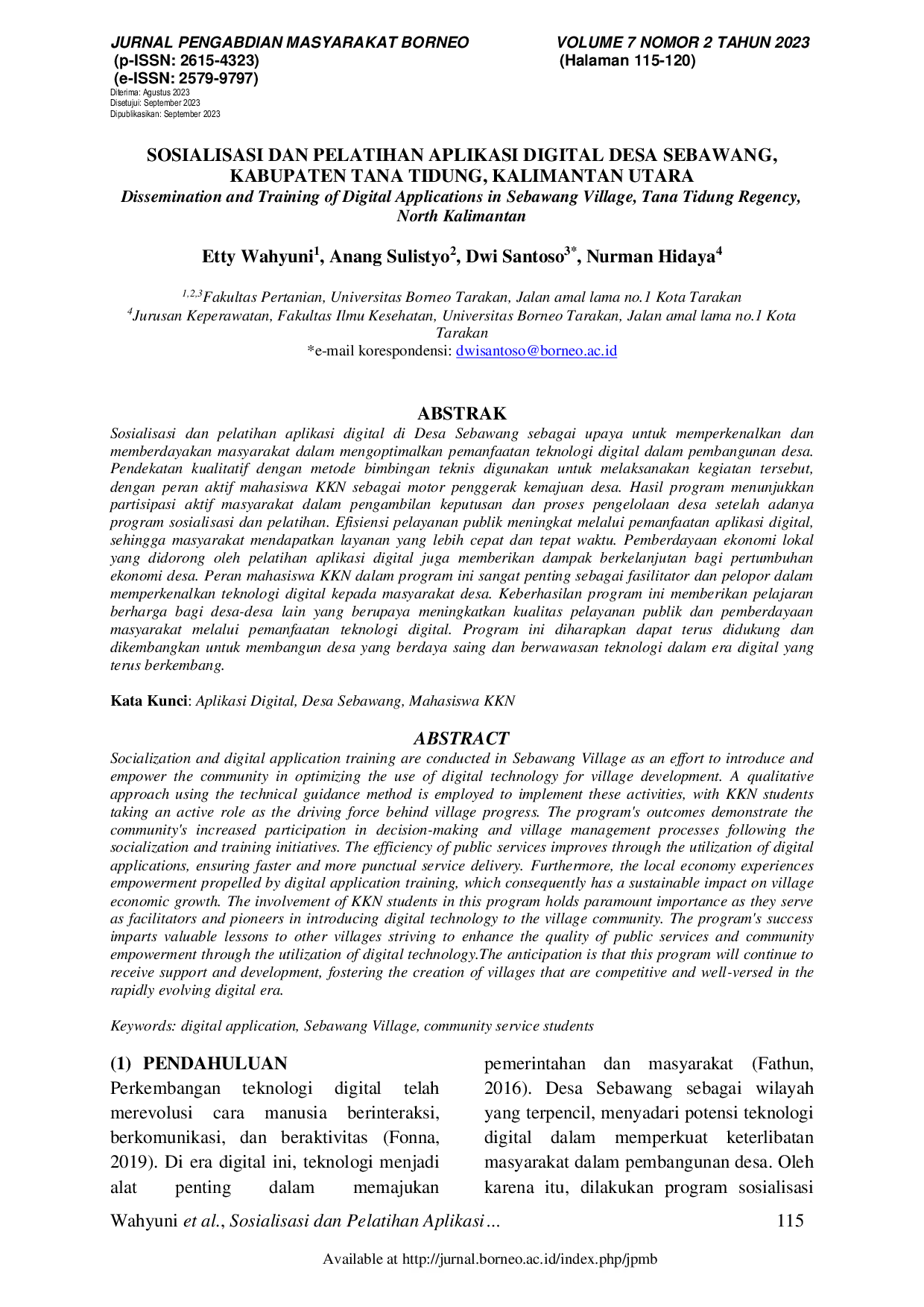 JURIS Dissemination and Training of Digital Applications in Sebawang Village Tana Tidung Regency North Kalimantan