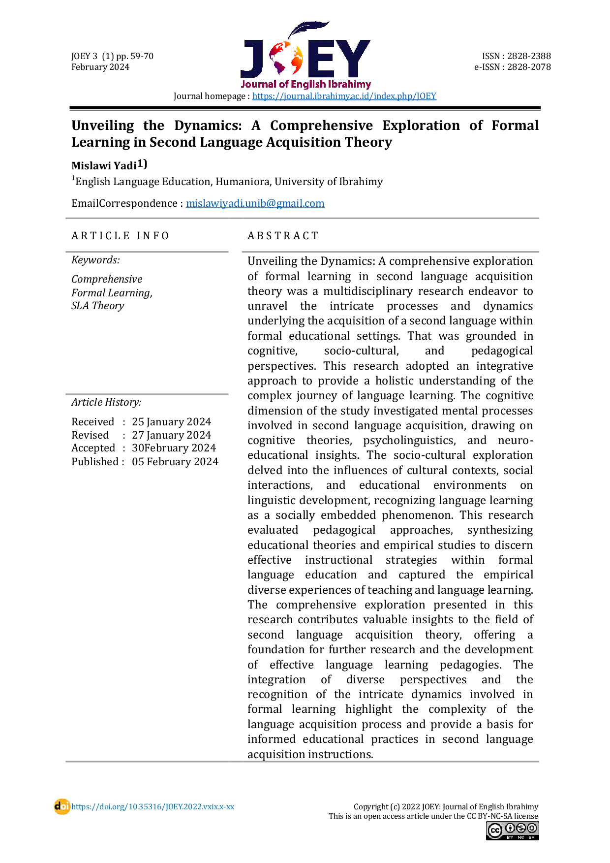 JURIS Unveiling the Dynamics A Comprehensive Exploration of Formal Learning in Second Language Acquisition Theory English