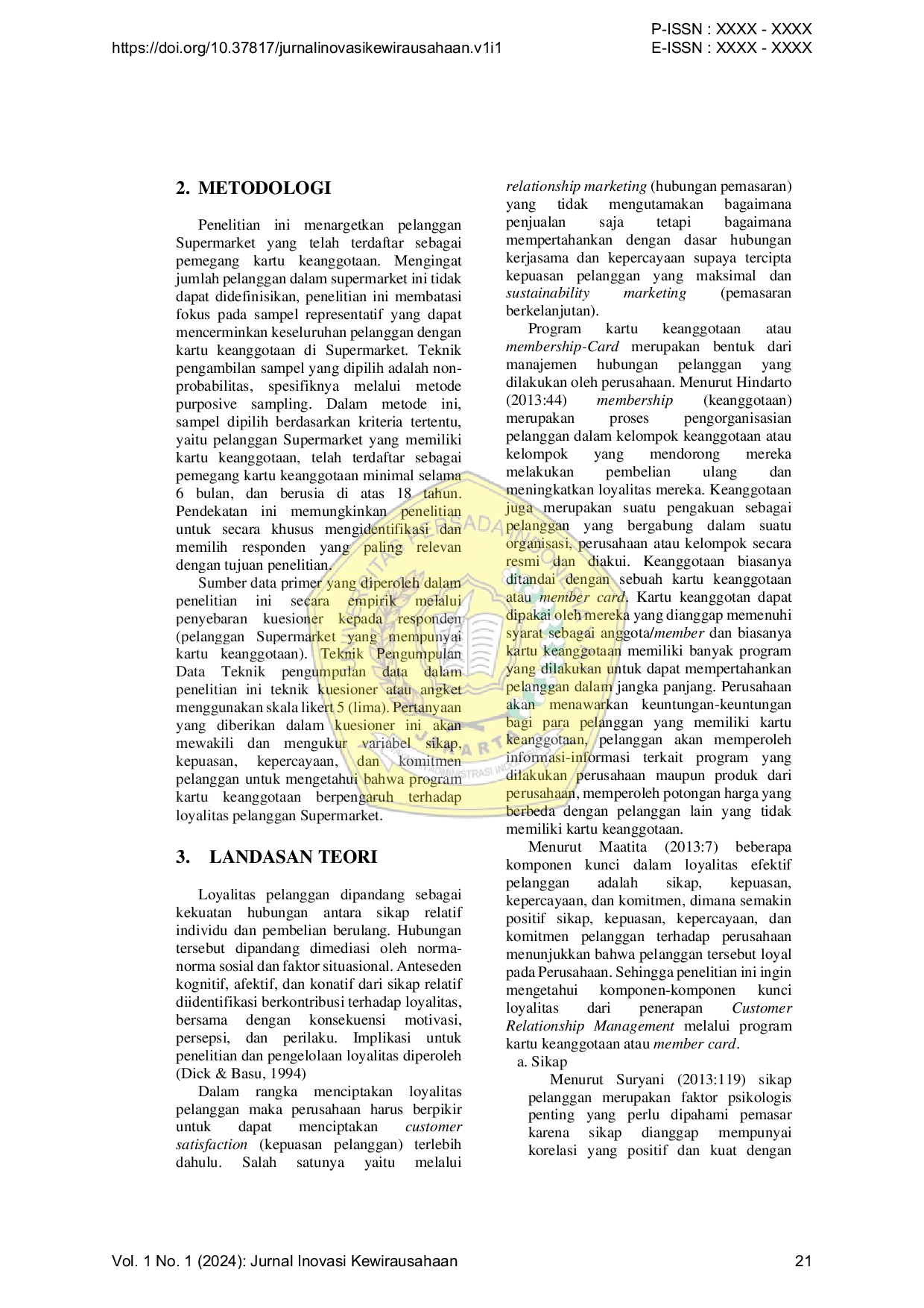 JURIS Inovasi Efektifitas Penerapan Customer Relationship Management Pada Loyalitas Pelanggan Supermarket