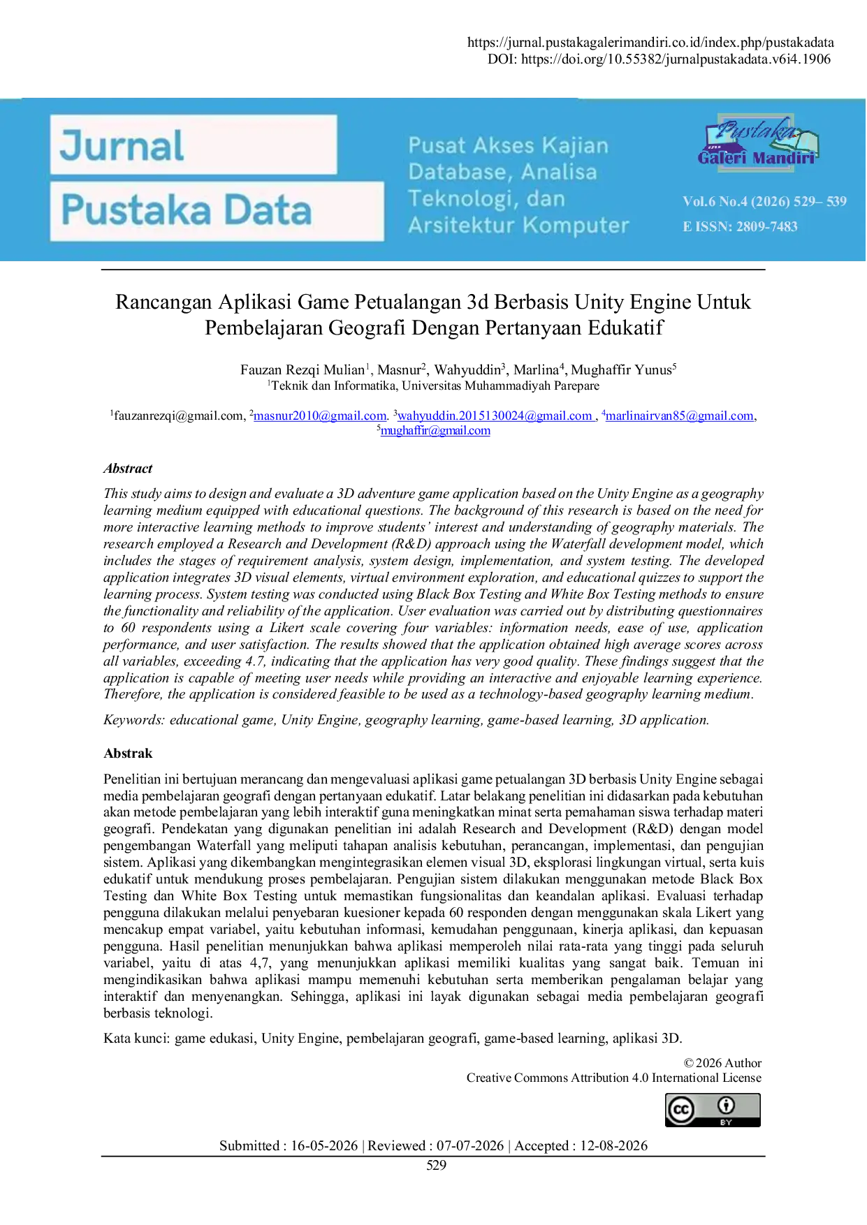 JURIS Rancangan Aplikasi Game Petualangan 3d Berbasis Unity Engine Untuk Pembelajaran Geografi Dengan Pertanyaan Edukatif