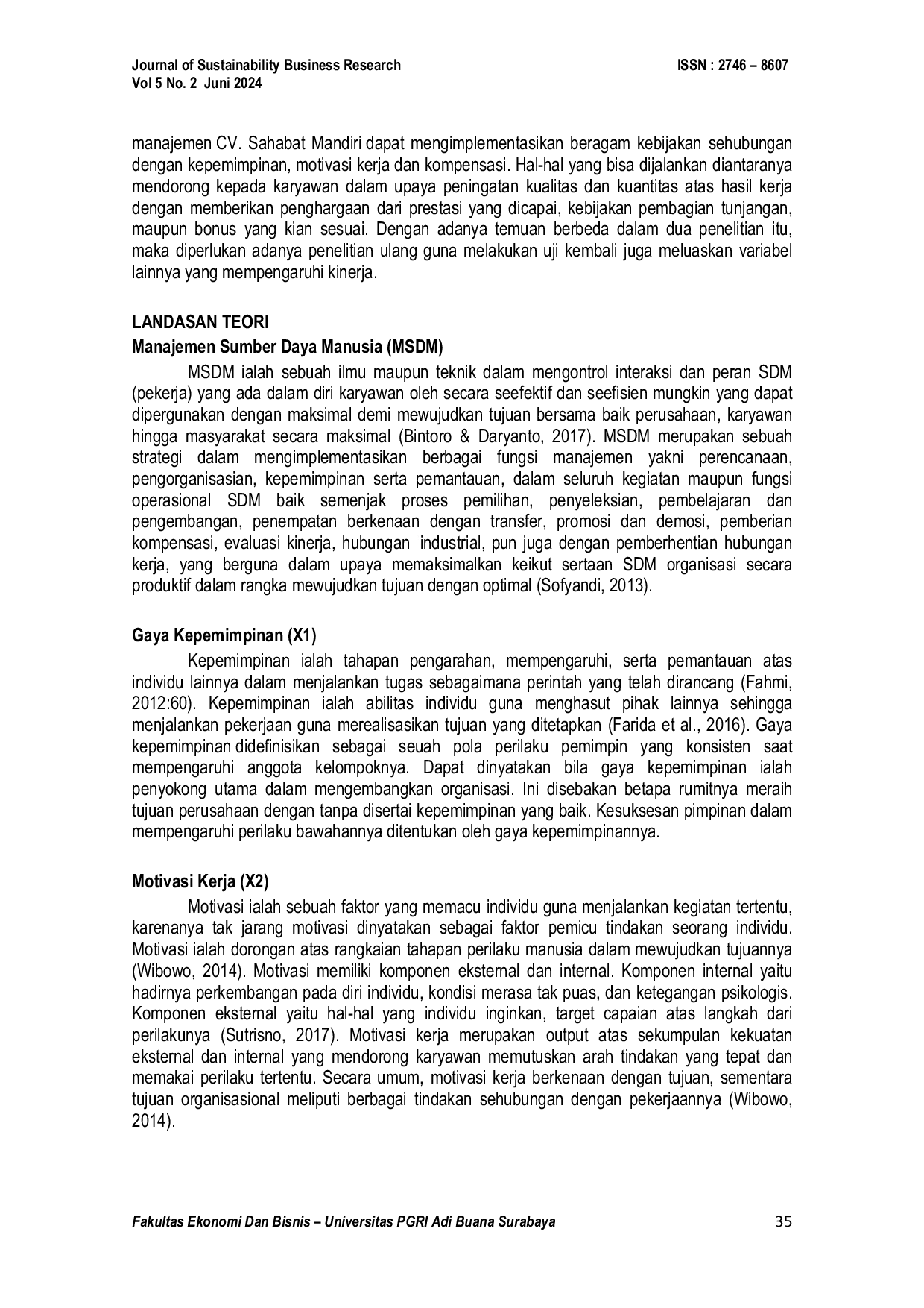 JURIS Pengaruh Gaya Kepemimpinan dan Motivasi Kerja Terhadap Kinerja Karyawan Pada PT Kirana Artha Hannan Surabaya