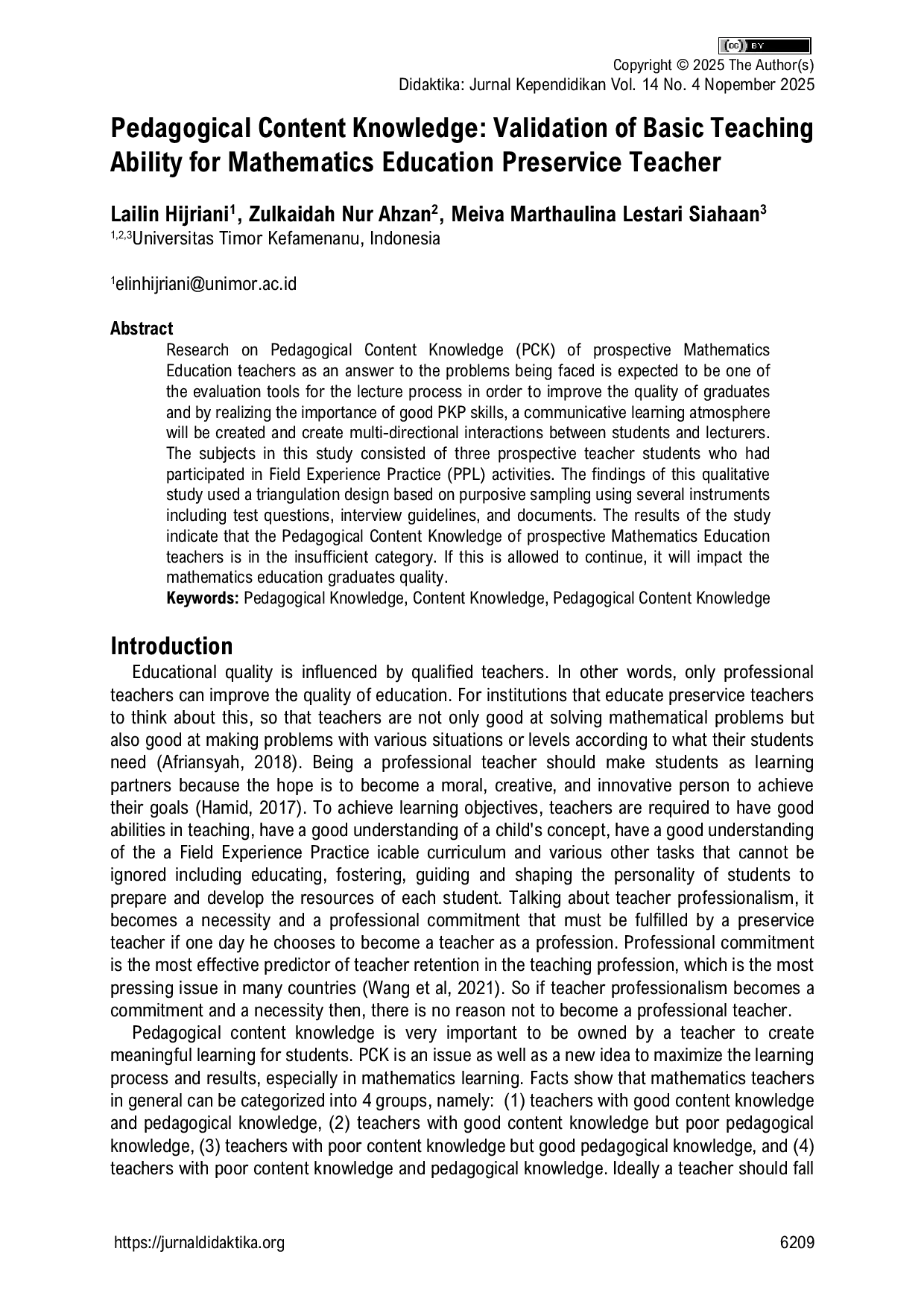 JURIS Pedagogical Content Knowledge Validation of Basic Teaching Ability for Mathematics Education Preservice Teacher