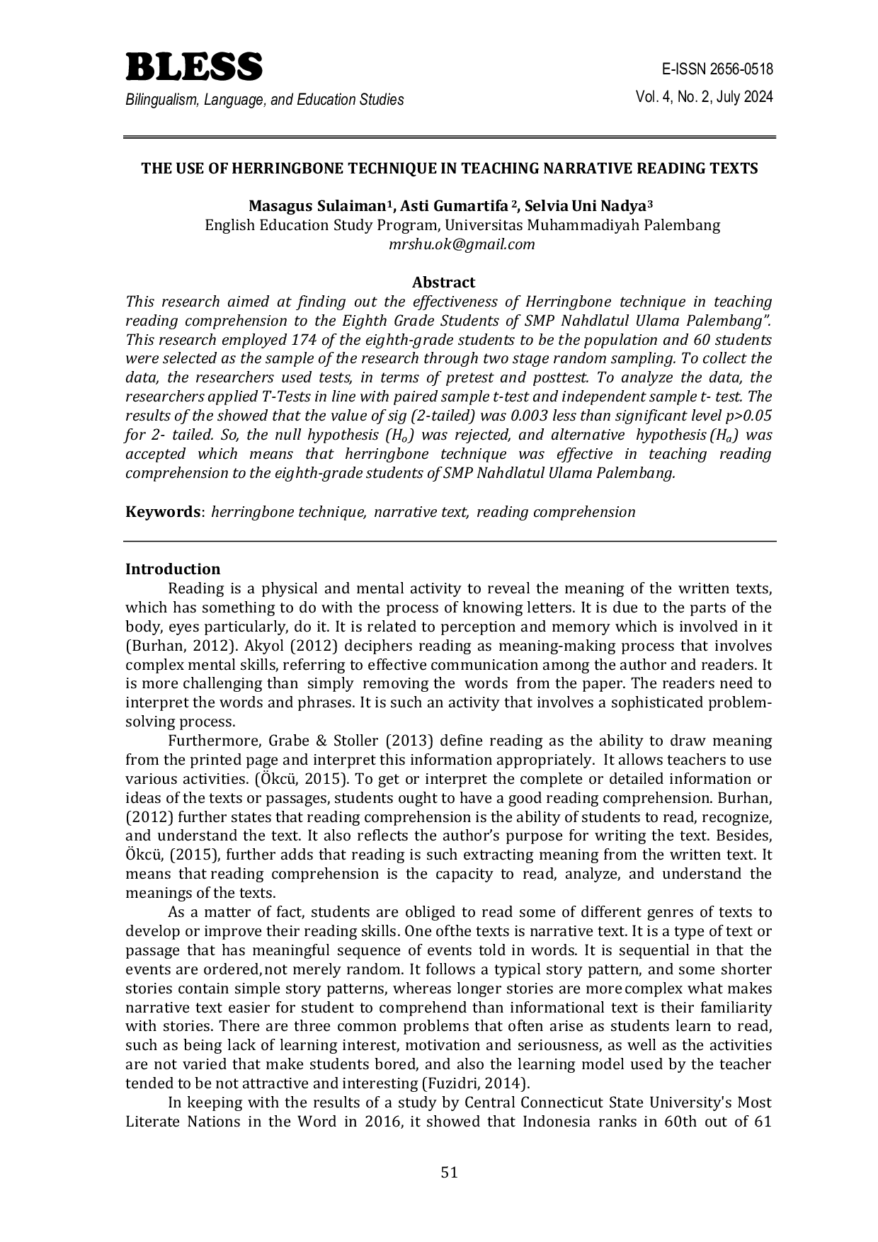 JURIS The Use of Herringbone Technique in Teaching Narrative Reading Texts