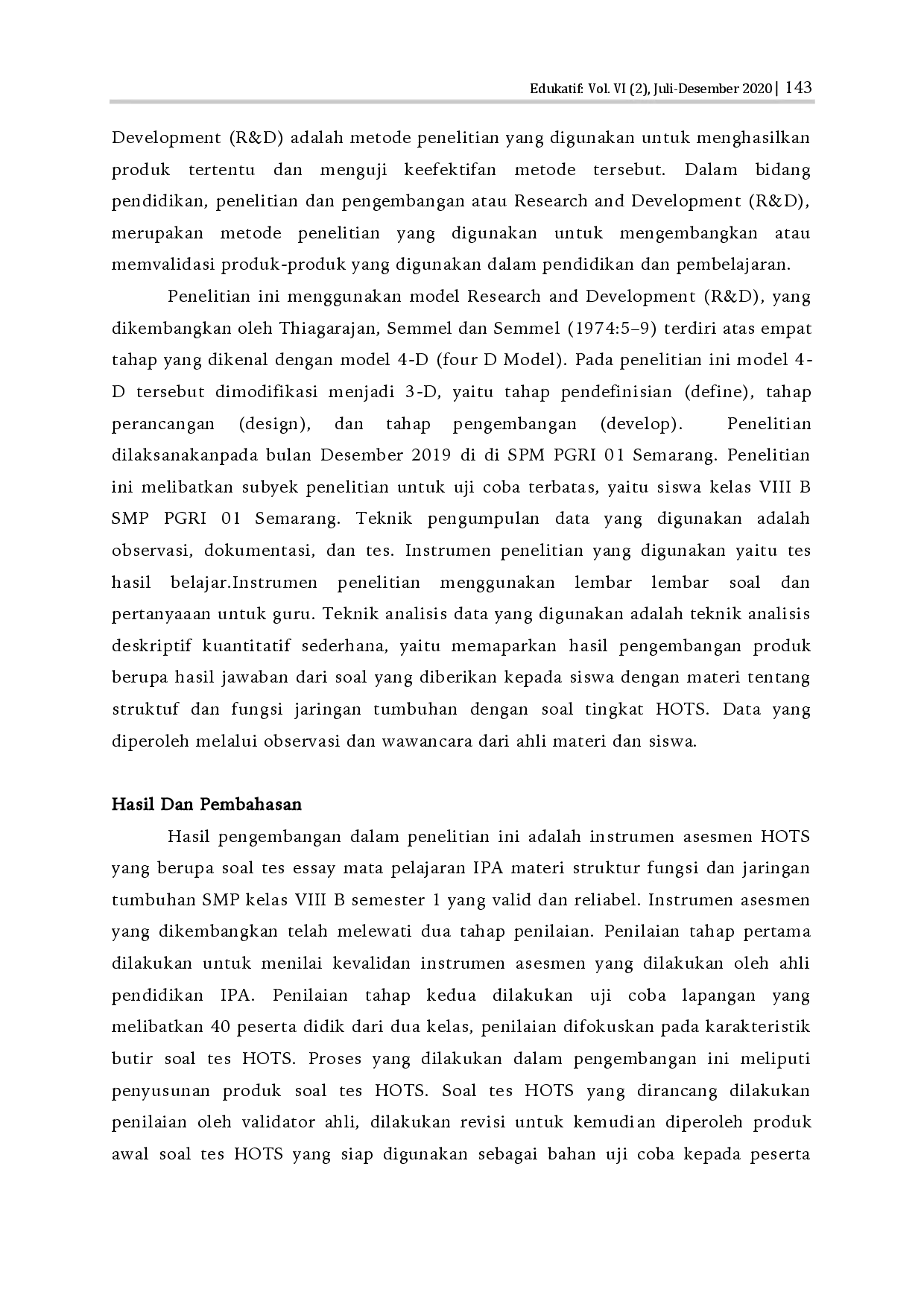 juris Analisis Kemampuan Hots Siswa Kelas Viii Smp Pgri 01 Semarang Pada Materi Struktur Dan Fungsi Jaringan Tumbuhan