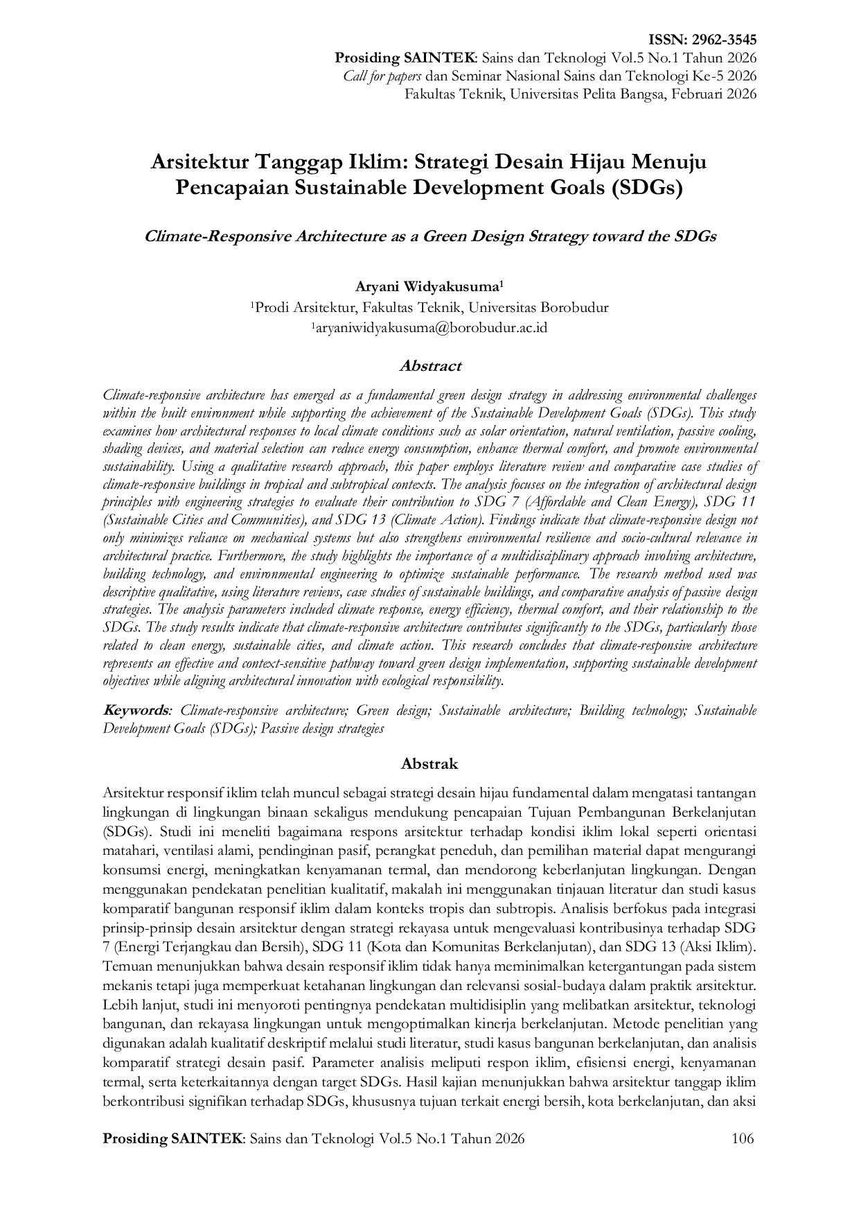 JURIS Arsitektur Tanggap Iklim Strategi Desain Hijau Menuju Pencapaian Sustainable Development Goals SDGs