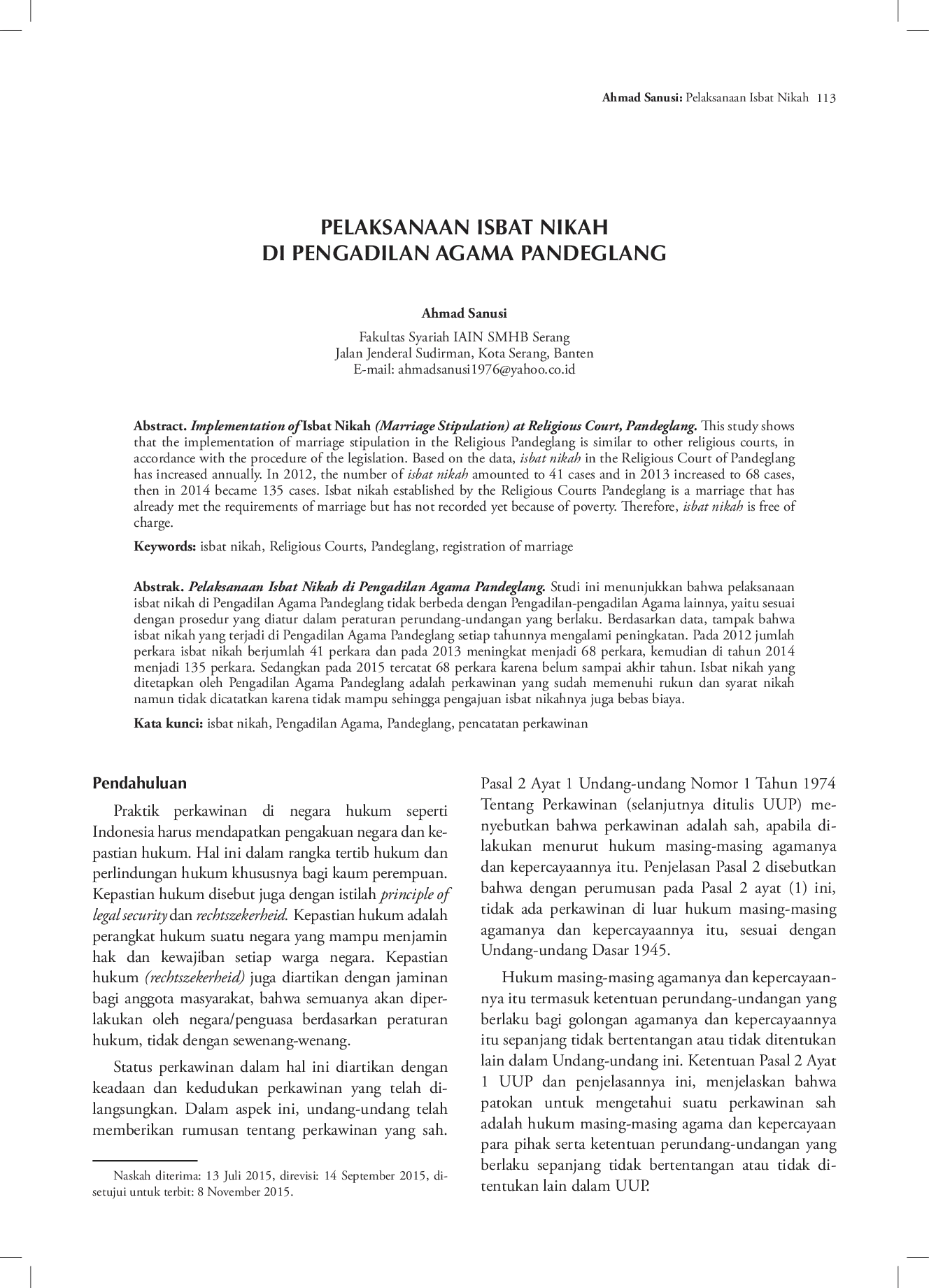 juris Pelaksanaan Isbat Nikah di Pengadilan Agama Pandeglang