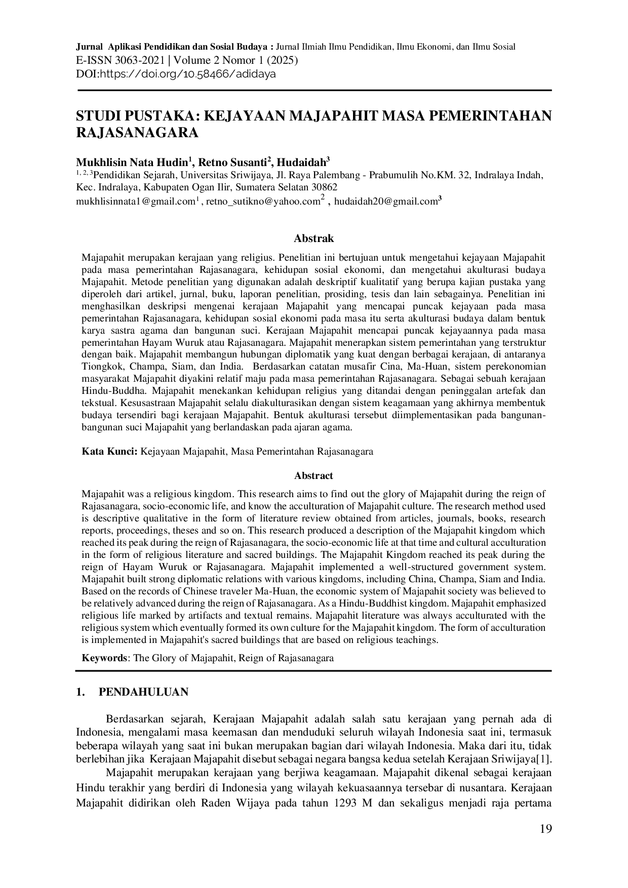 JURIS Studi Pustaka Kejayaan Majapahit Masa Pemerintahan Rajasanagara