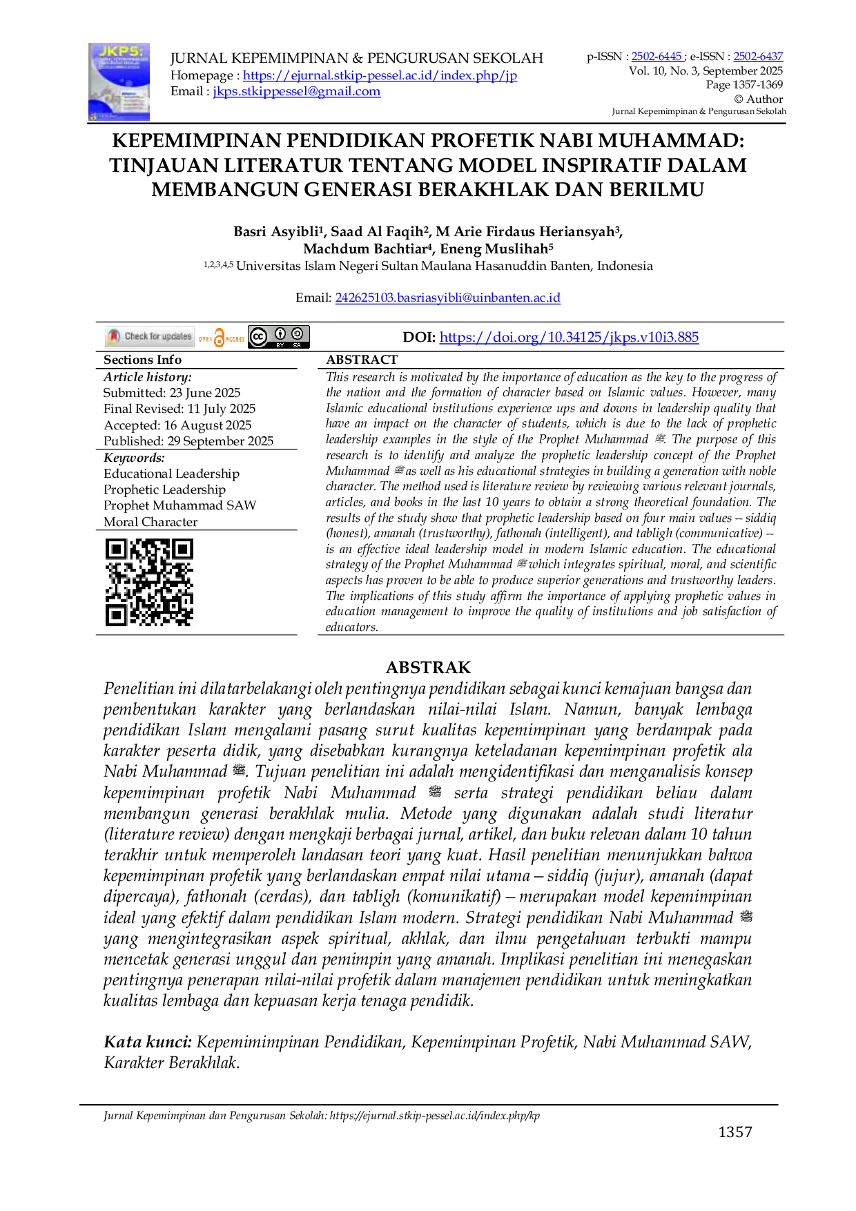 JURIS Prophetic Educational Leadership of the Prophet Muhammad A Literature Review on the Inspirational Model in Building a Virtuous and Knowledgeable Generation