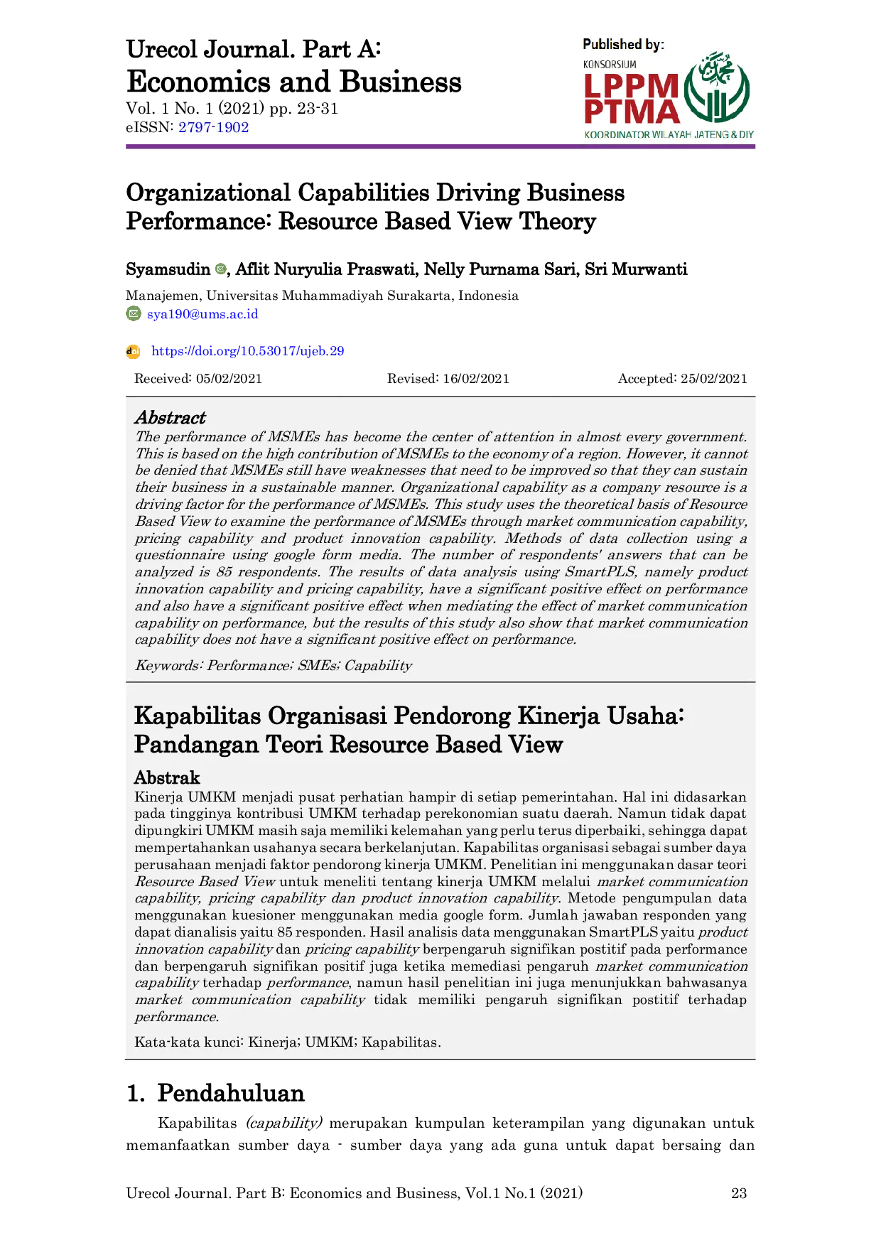 JURIS Organizational Capabilities Driving Business Performance Resource Based View Theory