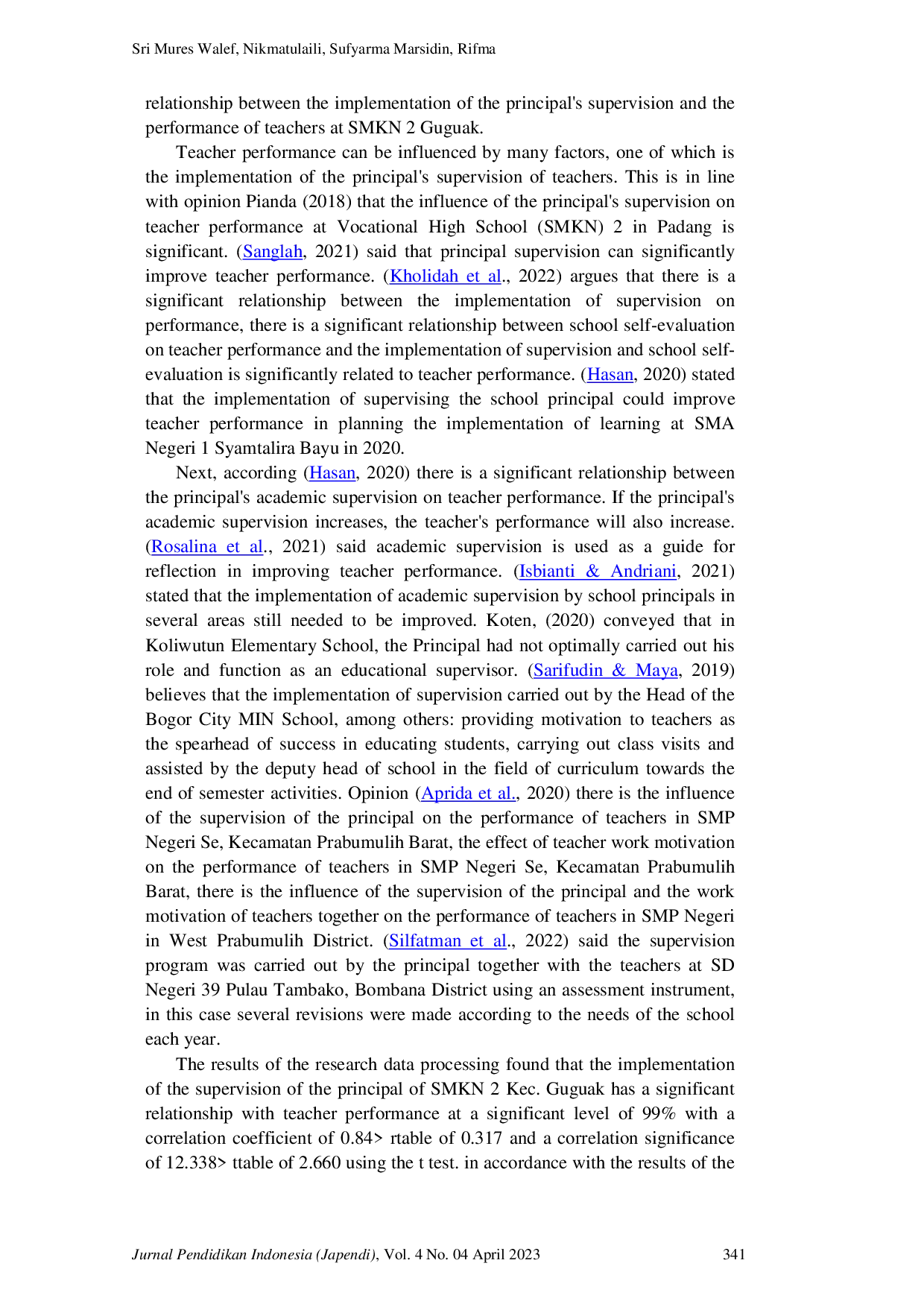 JURIS Implementation Of The Principal s Supervision On Teacher Performance