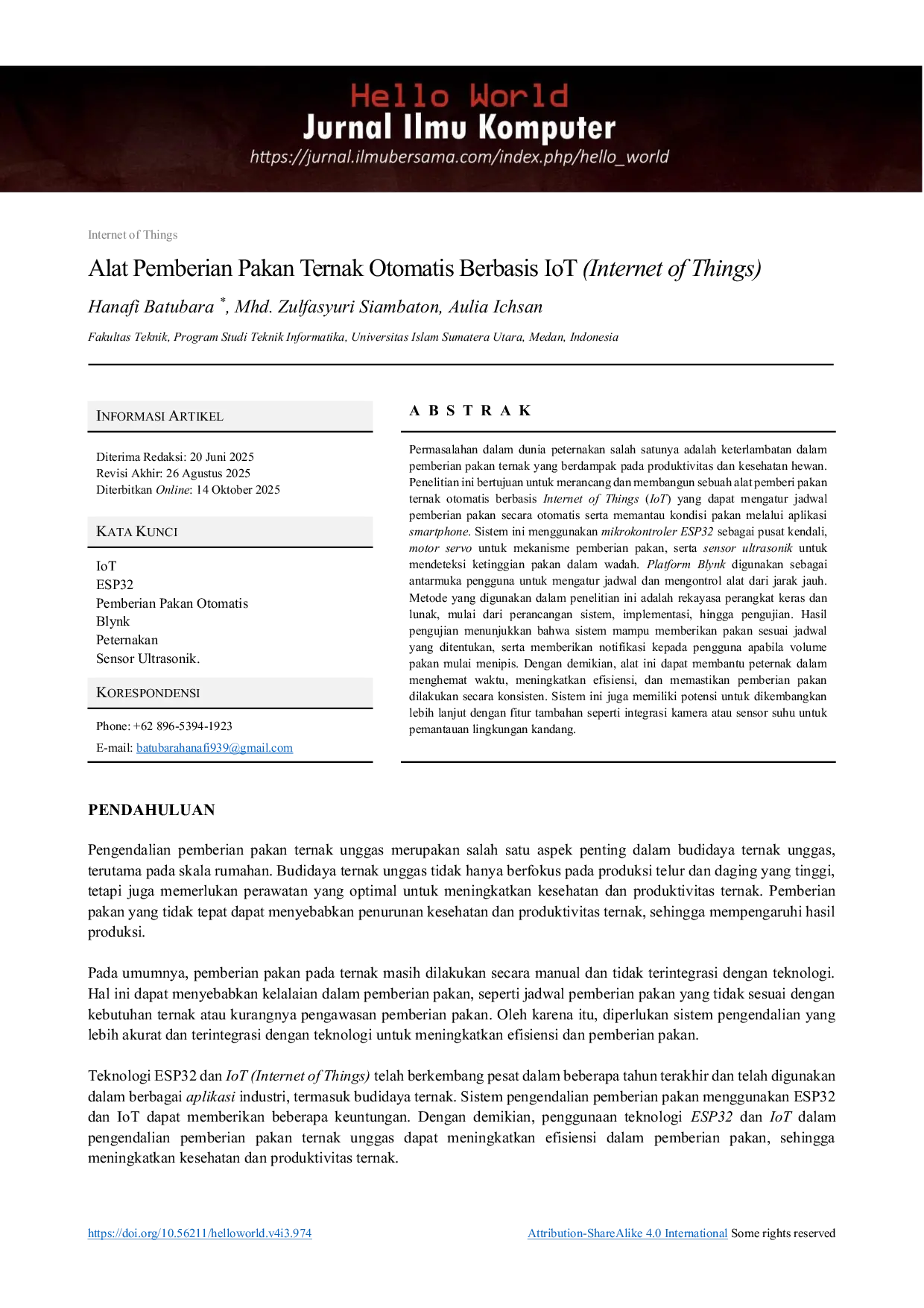 JURIS Alat Pemberian Pakan Ternak Otomatis Berbasis IoT Internet of Things