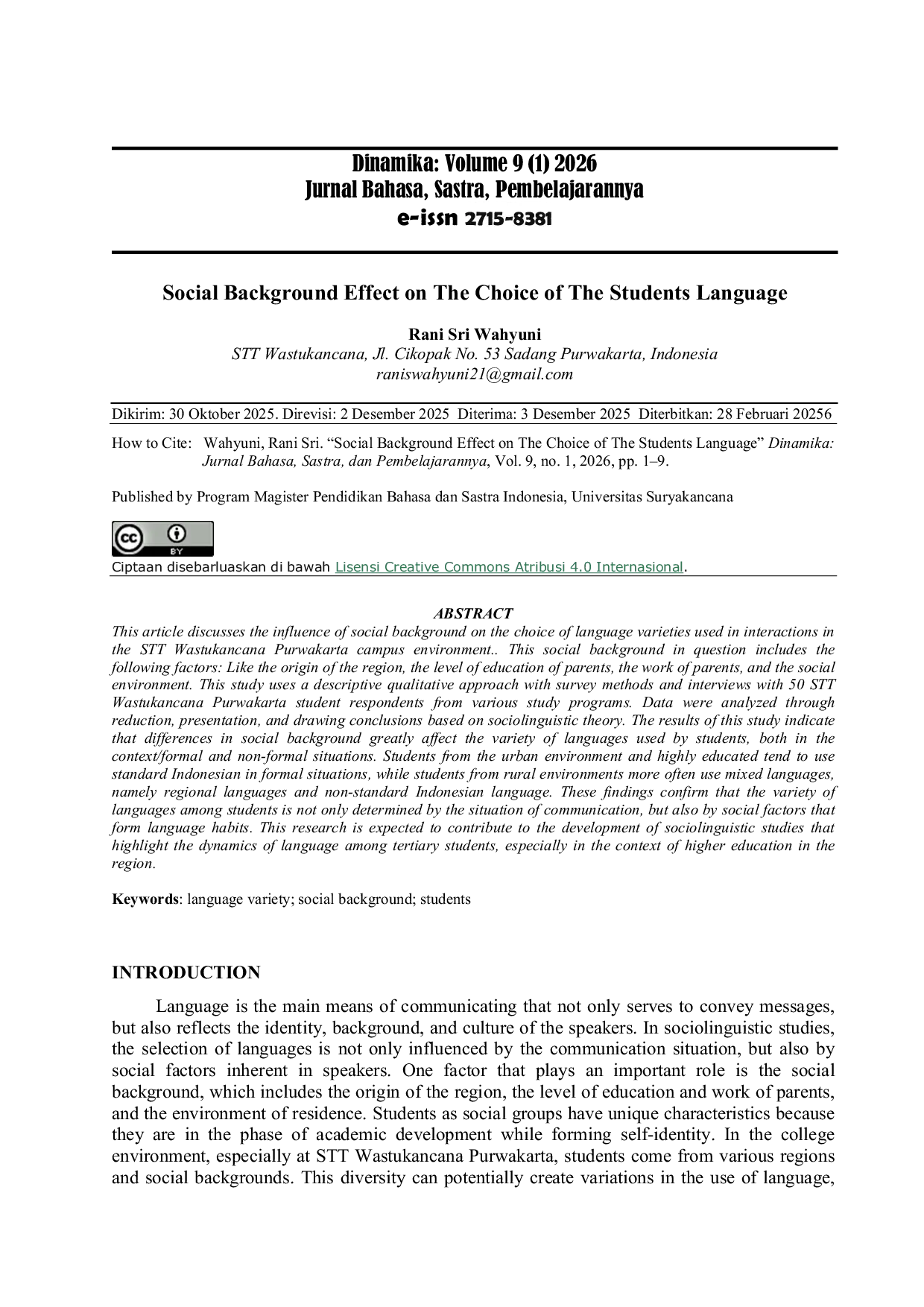 JURIS Social Background Effect on The Choice of The Students Language