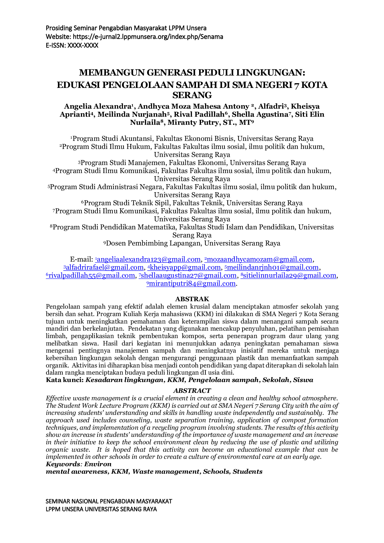 JURIS Membangun Generasi Peduli Lingkungan Edukasi Pengelolaan Sampah di SMA Negeri 7 Kota Serang