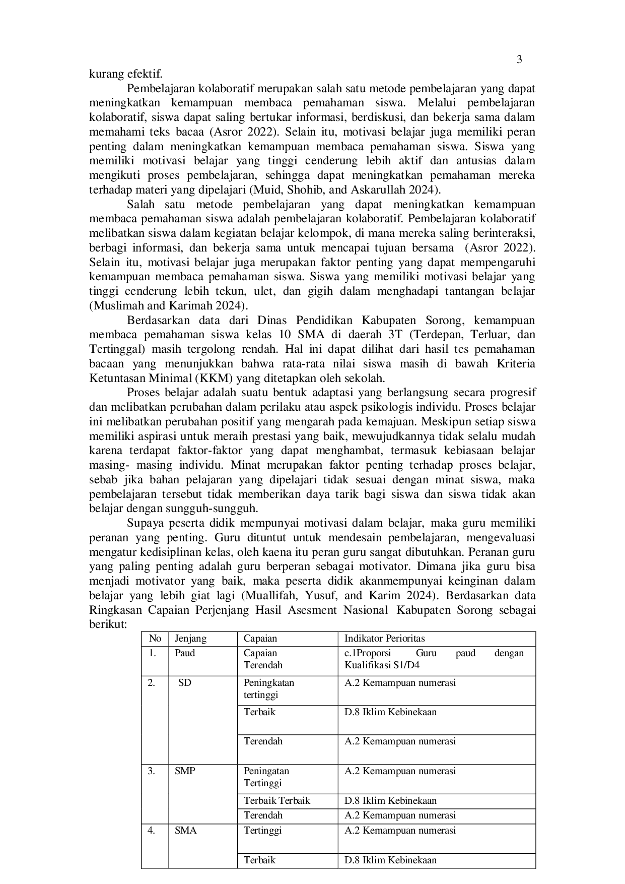JURIS Pengaruh Pembelajaran Kolaborasi dan Motivasi Belajar Terhadap Kemampuan Membaca Pemahaman Siswa Kelas X SMA Daerah 3T Kabupaten Sorong