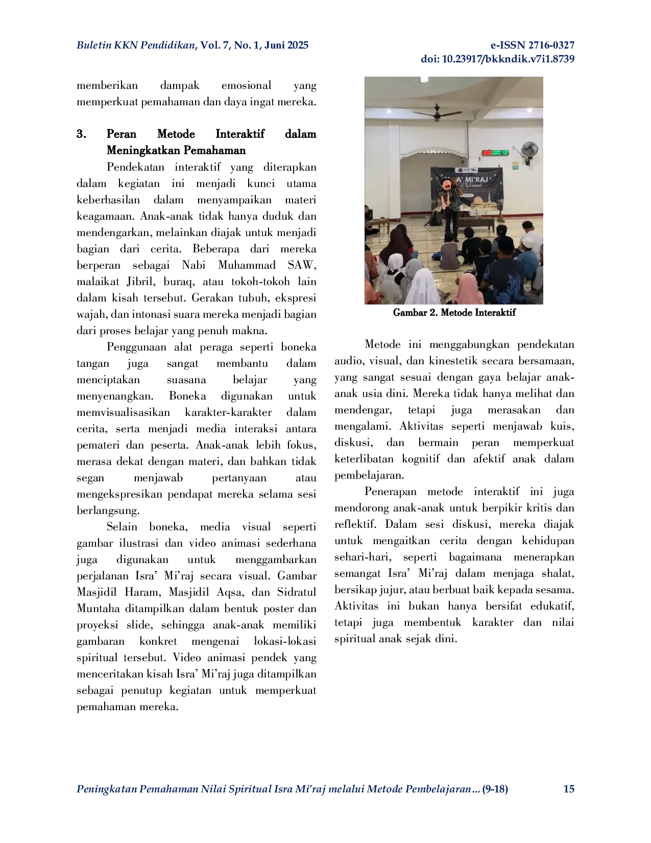 JURIS Peningkatan Pemahaman Nilai Spiritual Isra Mi raj melalui Metode Pembelajaran Interaktif bagi Anak Anak TPQ Desa Pilang
