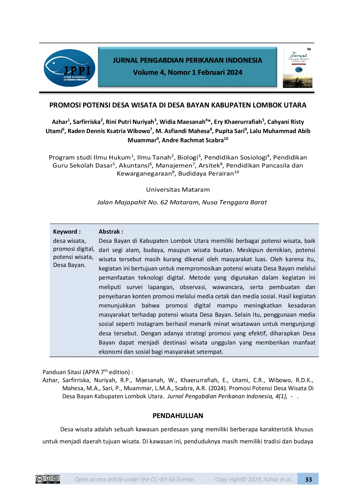 JURIS Promosi Potensi Desa Wisata di Desa Bayan Kabupaten Lombok Utara