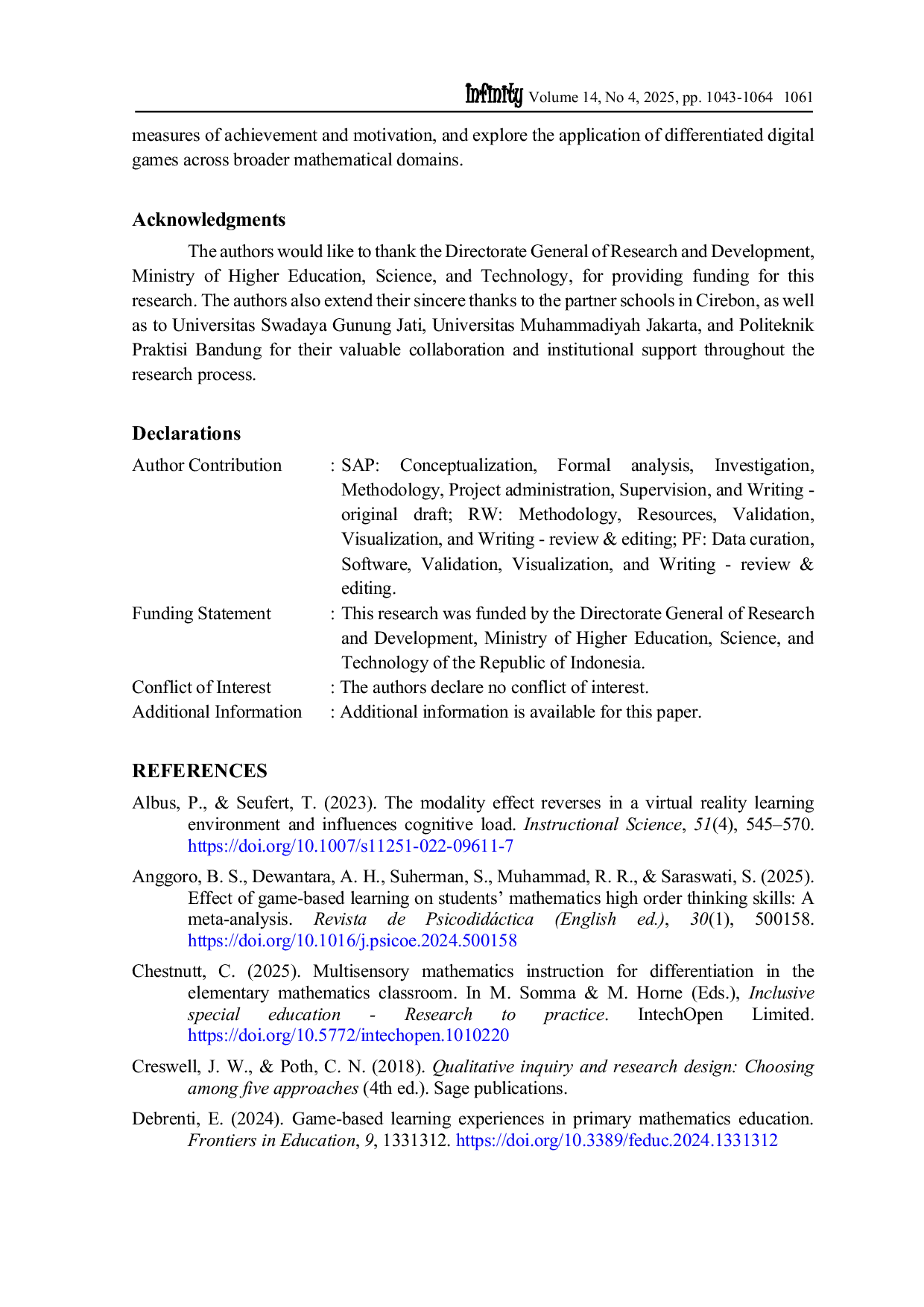 JURIS Enhancing 3D geometry learning A differentiated educational game approach