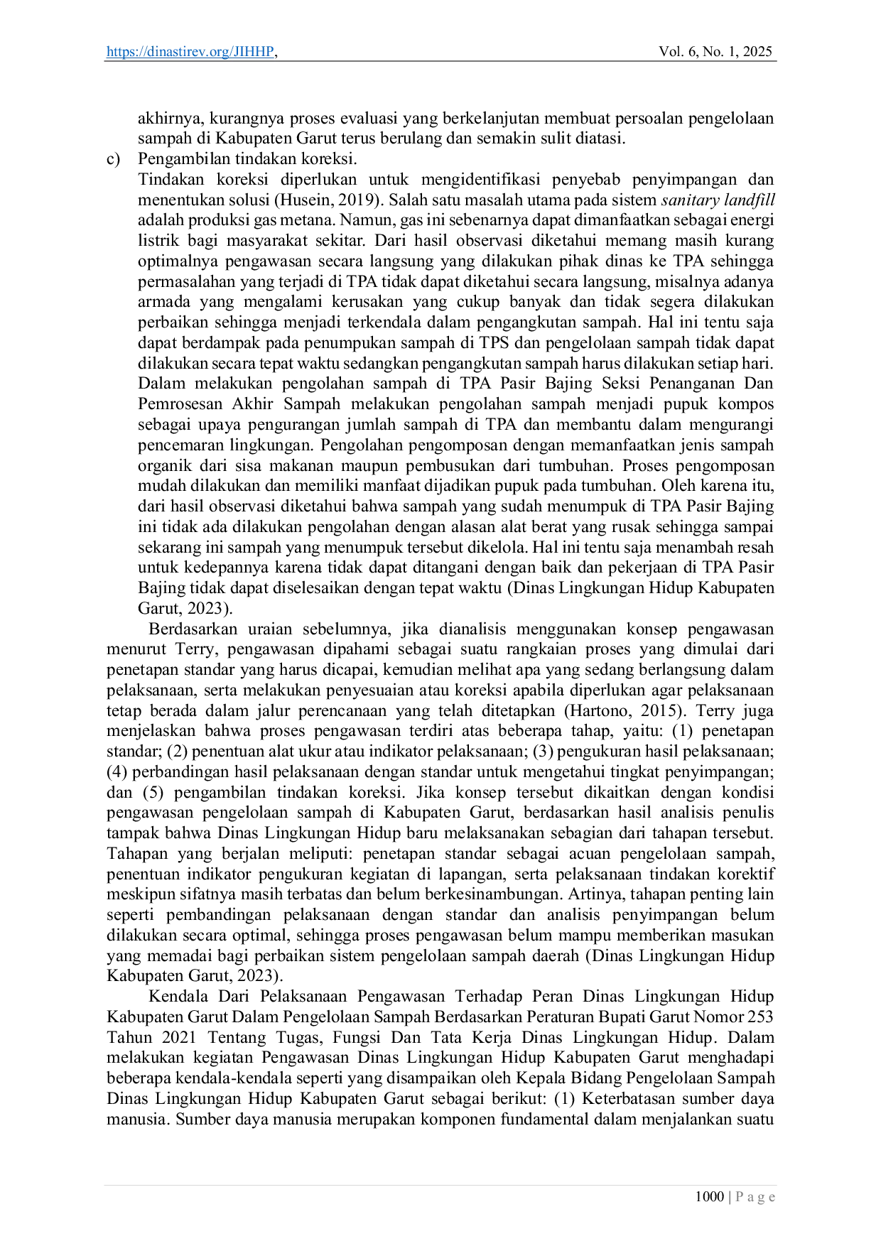 JURIS Peran Dinas Lingkungan Hidup Dalam Pelaksanaan Pengawasan Terhadap Pengelolaan Sampah