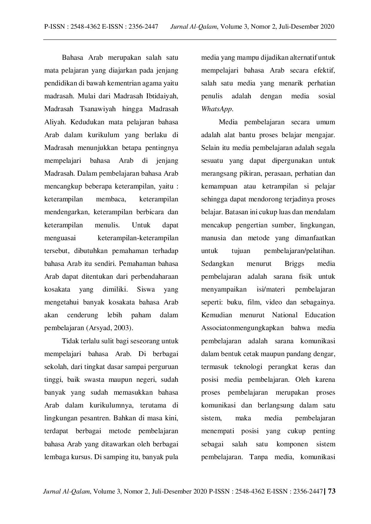 JURIS Penerapan Media Whatsapp Group Untuk Meningkatkan Kemampuan Berbicara Bahasa Arab Siswa