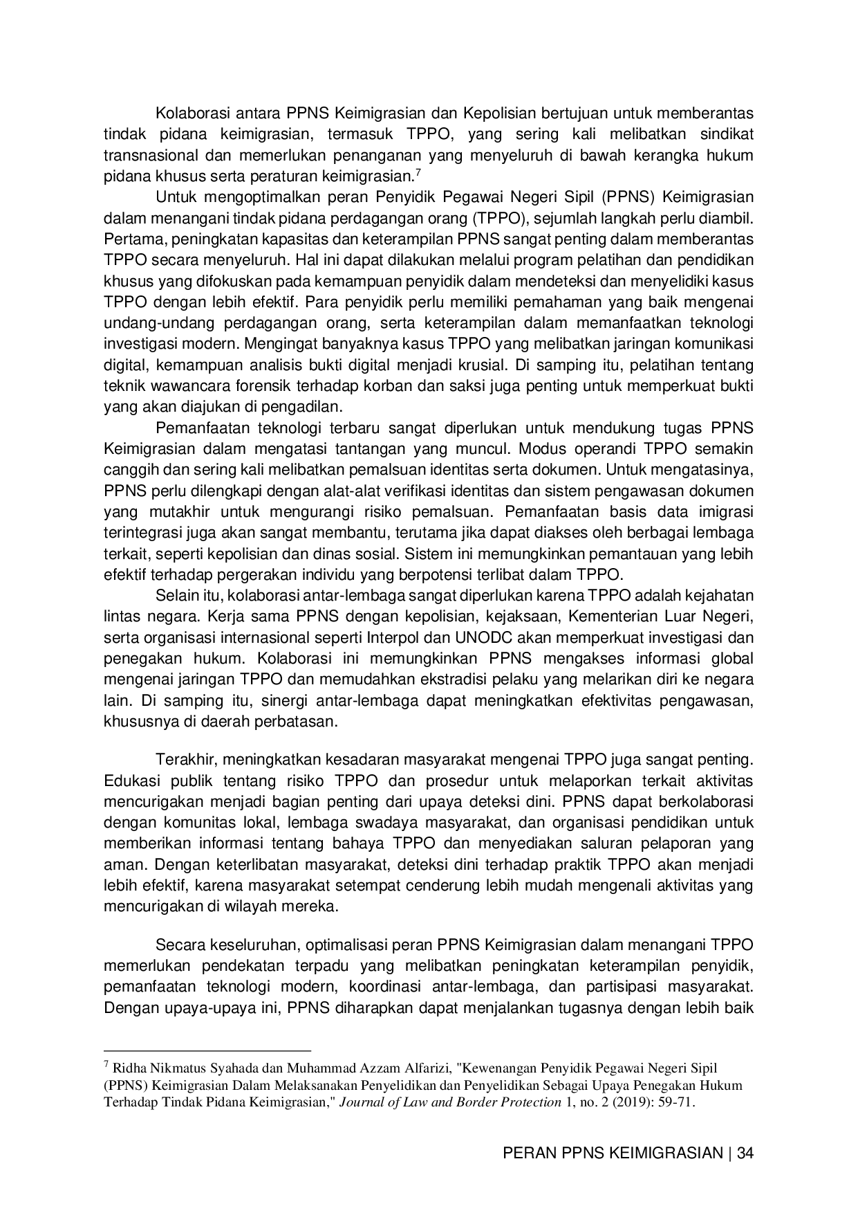 JURIS Peran PPNS Keimigrasian Terhadap Tindak Pidana Perdagangan Orang Menurut Undang Undang Nomor 6 Tahun 2011 Tentang Keimigrasian