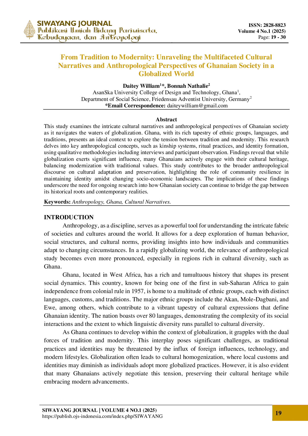 JURIS From Tradition to Modernity Unraveling the Multifaceted Cultural Narratives and Anthropological Perspectives of Ghanaian Society in a Globalized World