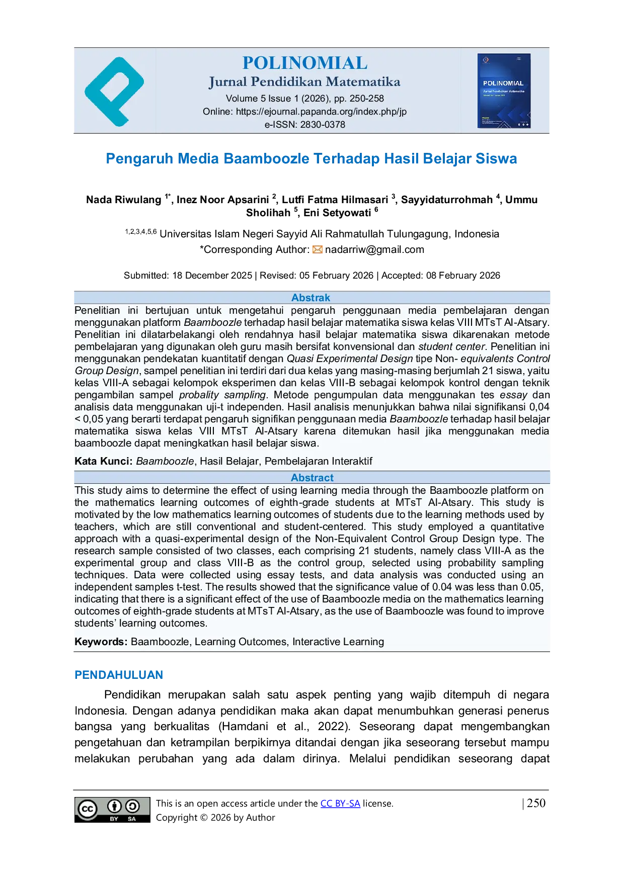 JURIS Pengaruh Media Baamboozle Terhadap Hasil Belajar Siswa