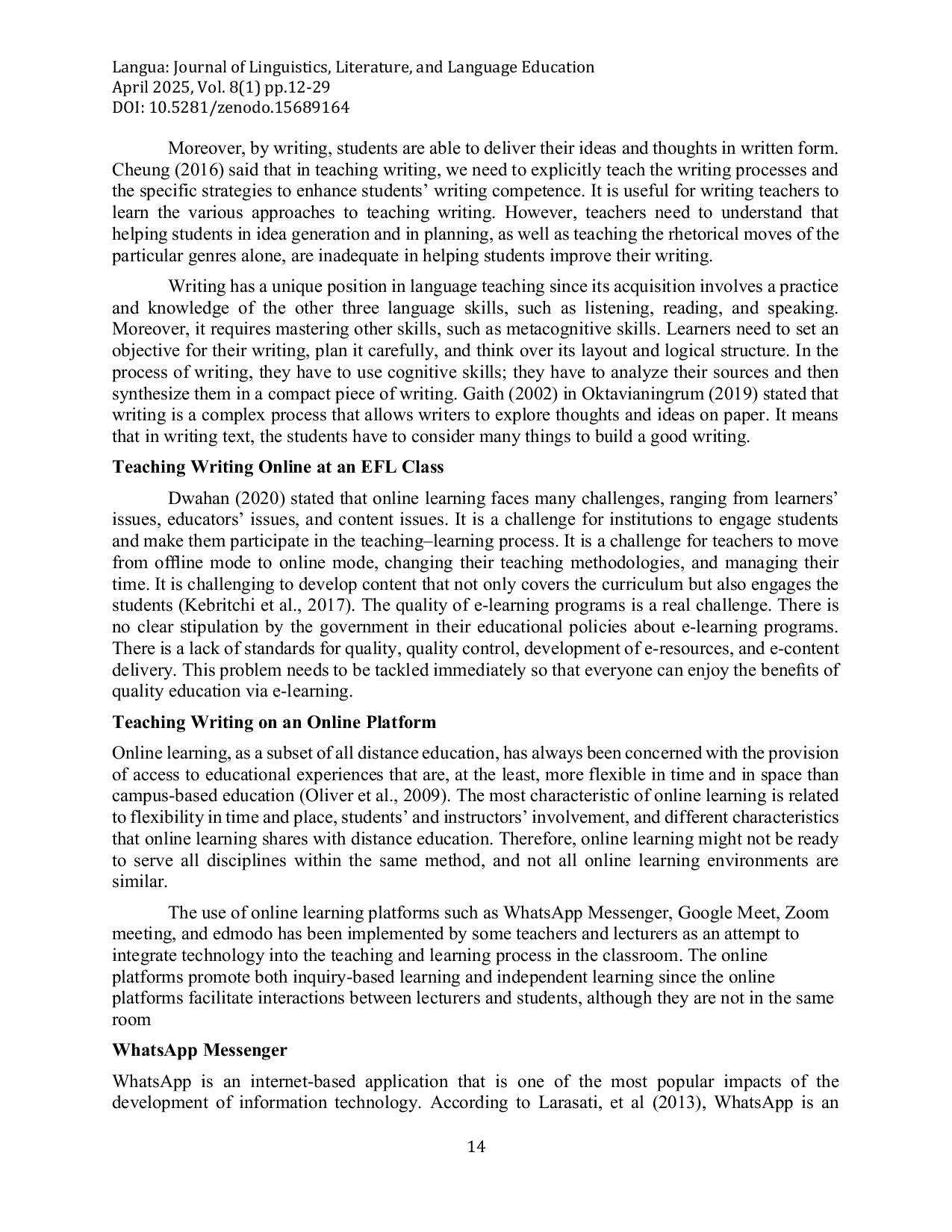 JURIS Exploring lecturers experiences in teaching writing skills through online learning