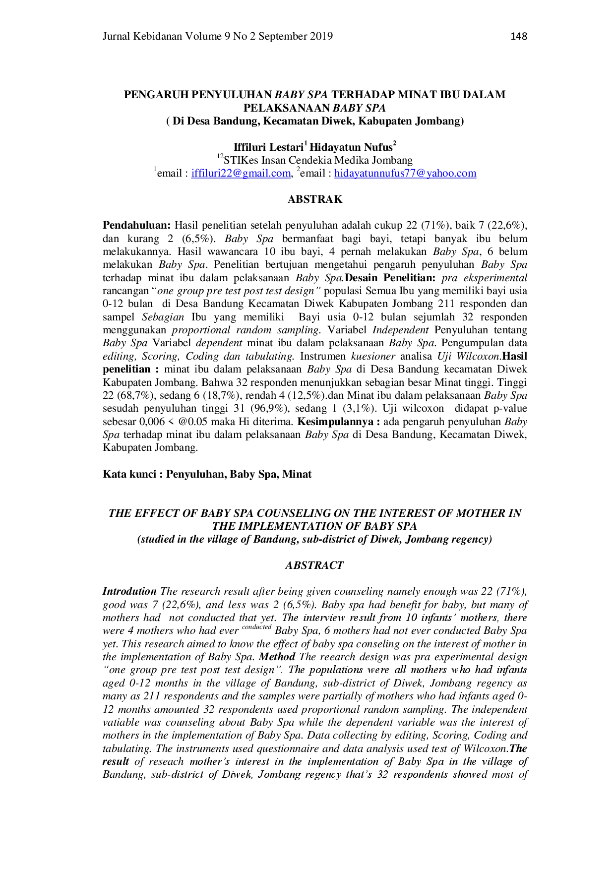 juris Pengaruh Penyuluhan Baby Spa terhadap Minat Ibu dalam Pelaksanaan Baby Spa