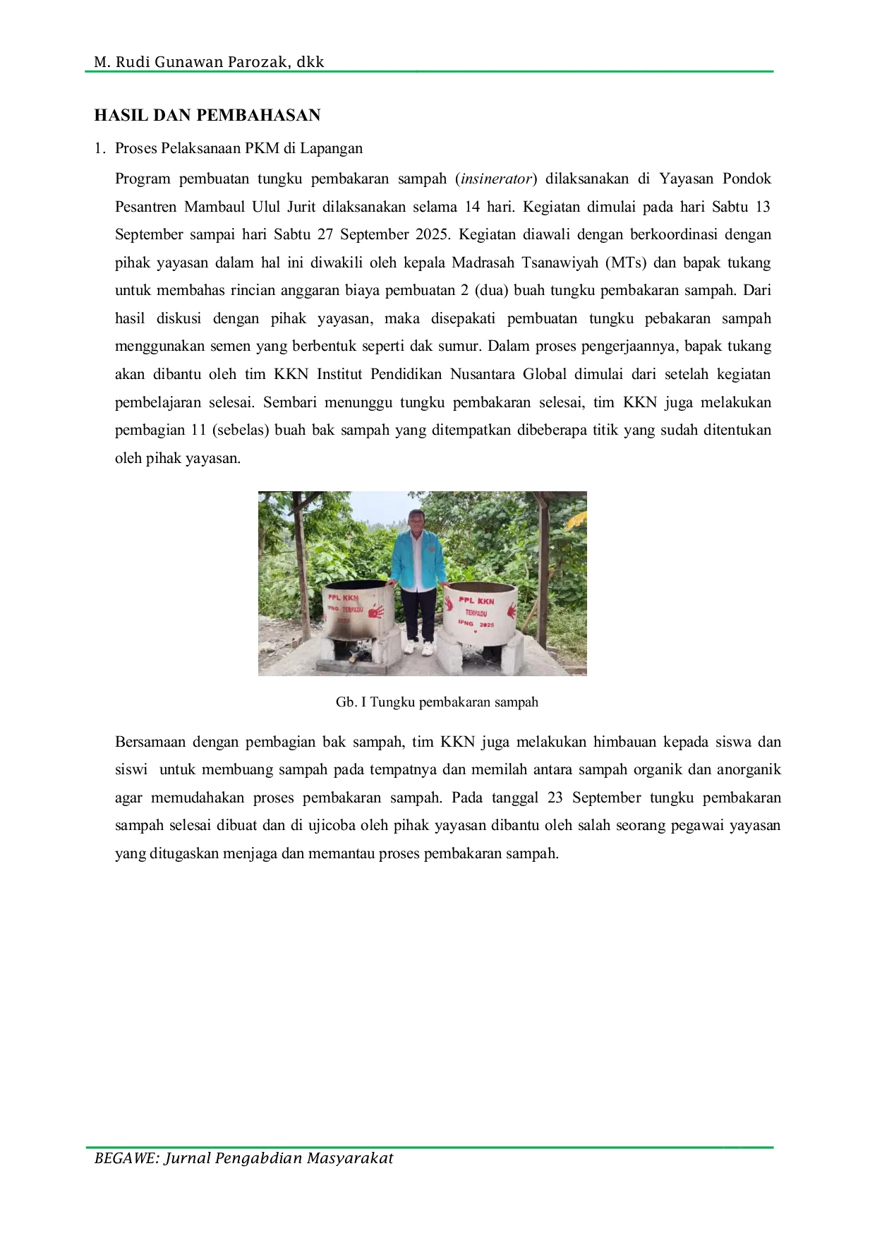 JURIS Pembuatan Tungku Pembakaran Sampah Insinerator di Yayasan Pondok Pesantren Mambaul Ulum Jurit